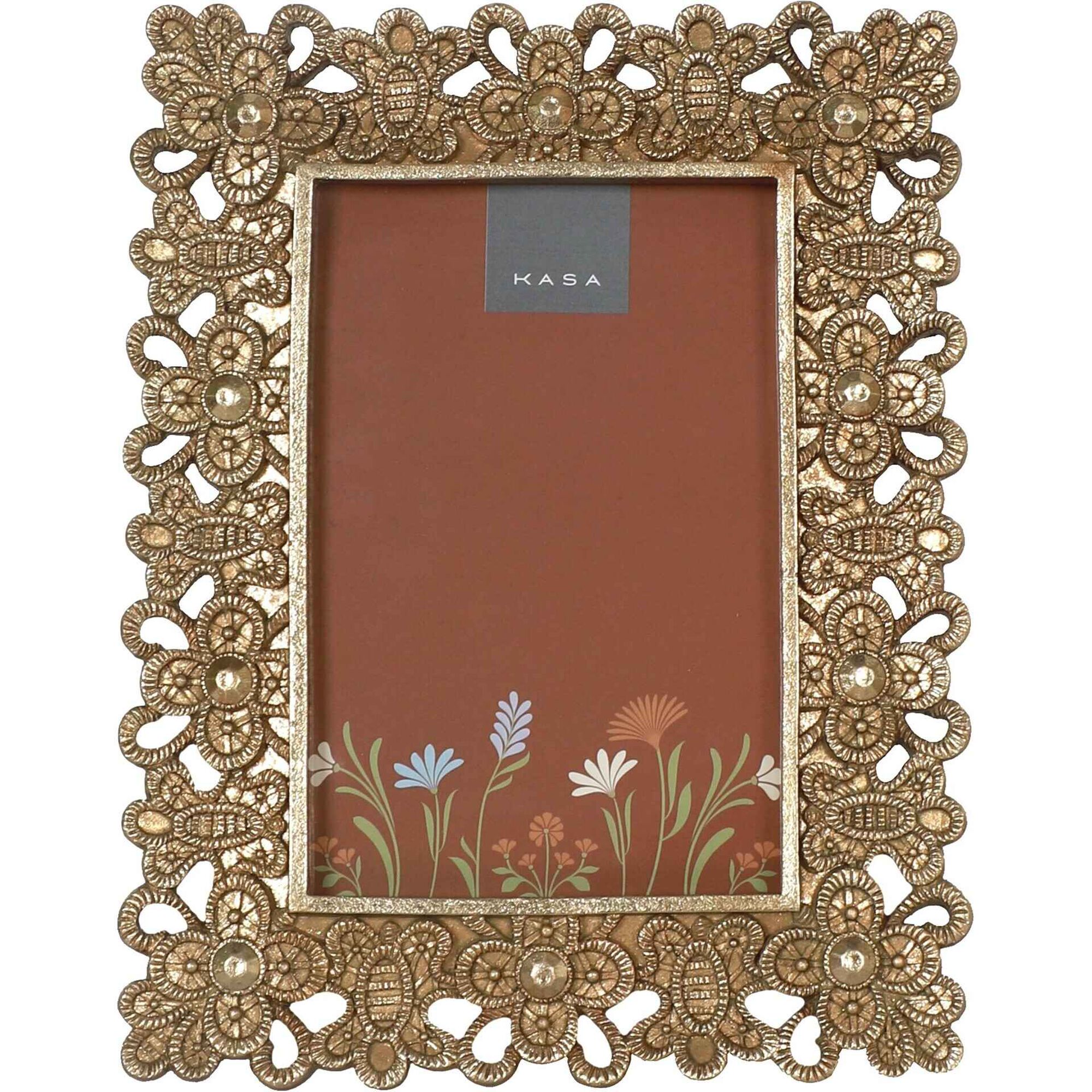 Moldura 10x15cm Flores Abertas Dourada