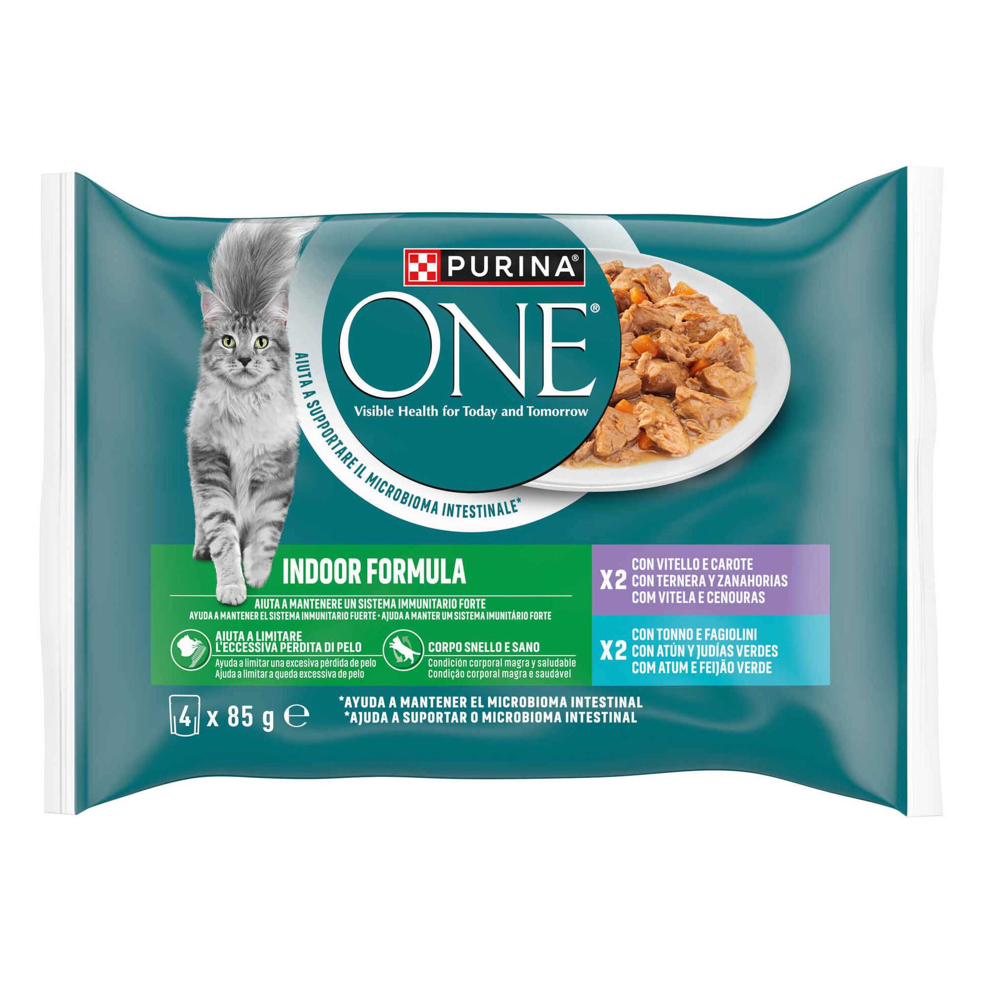 Comida H&uacute;mida para Gato Adulto Indoor Atum e Vitela Saquetas Purina One