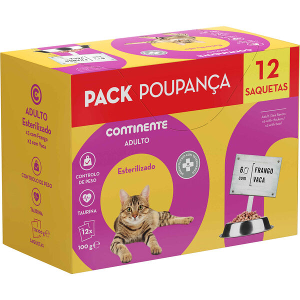 Comida Húmida para Gato Adulto Esterilizado Saquetas Pack Poupança Continente
