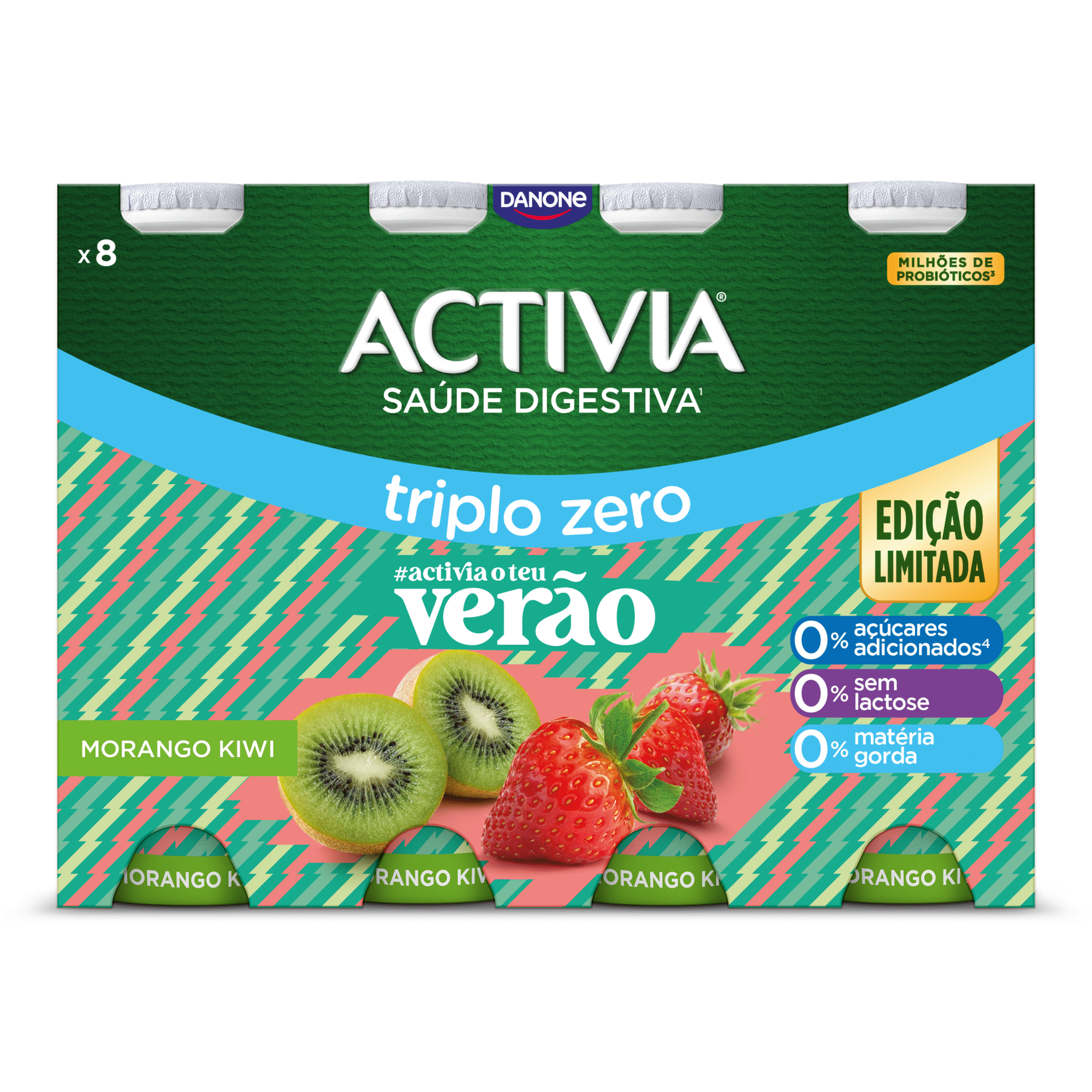 Iogurte L&iacute;quido Bifidus Triplo 0% Kiwi e Morango sem Lactose Activia Danone