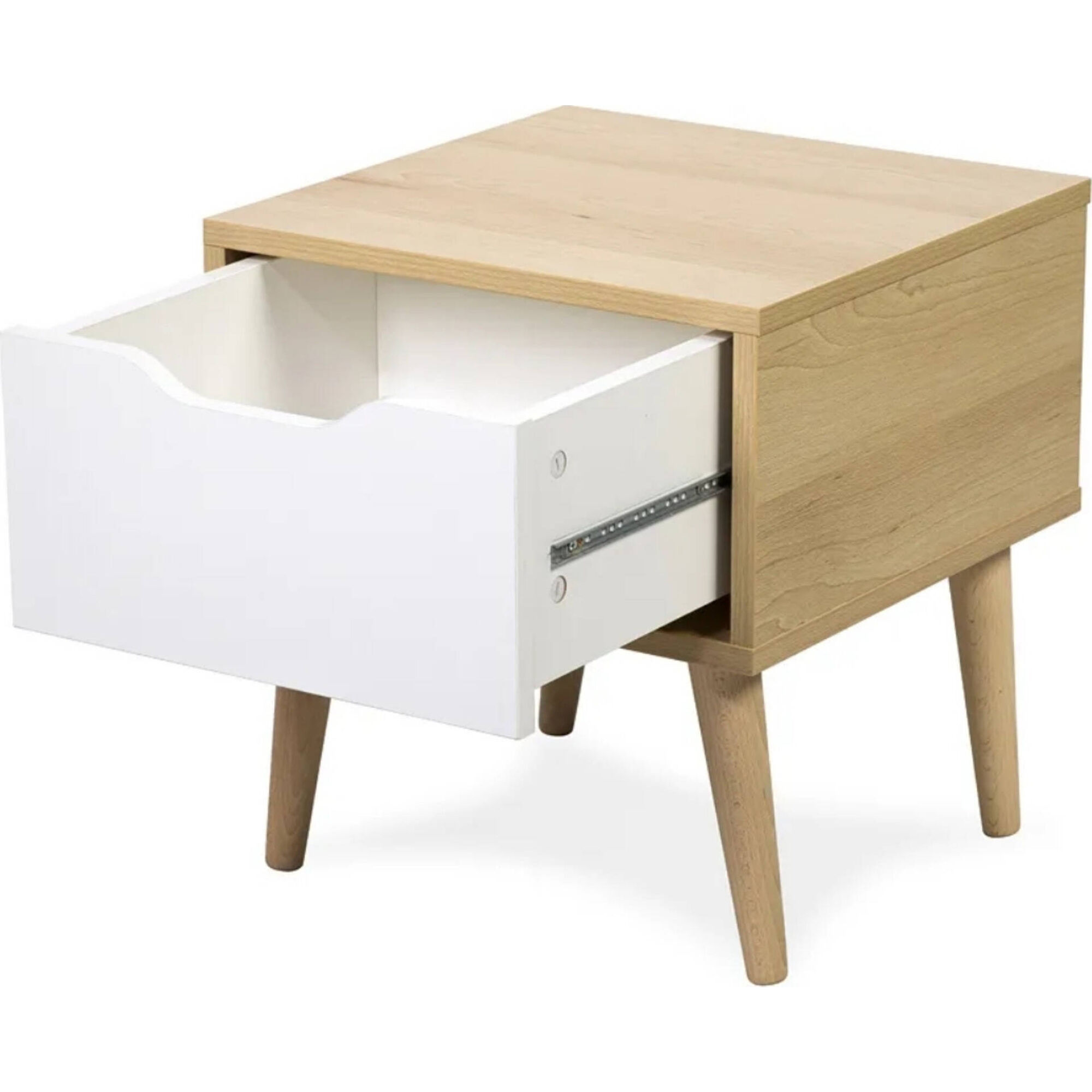 Mesa de Cabeceira com 1 Gaveta Faia e Branco Sofie