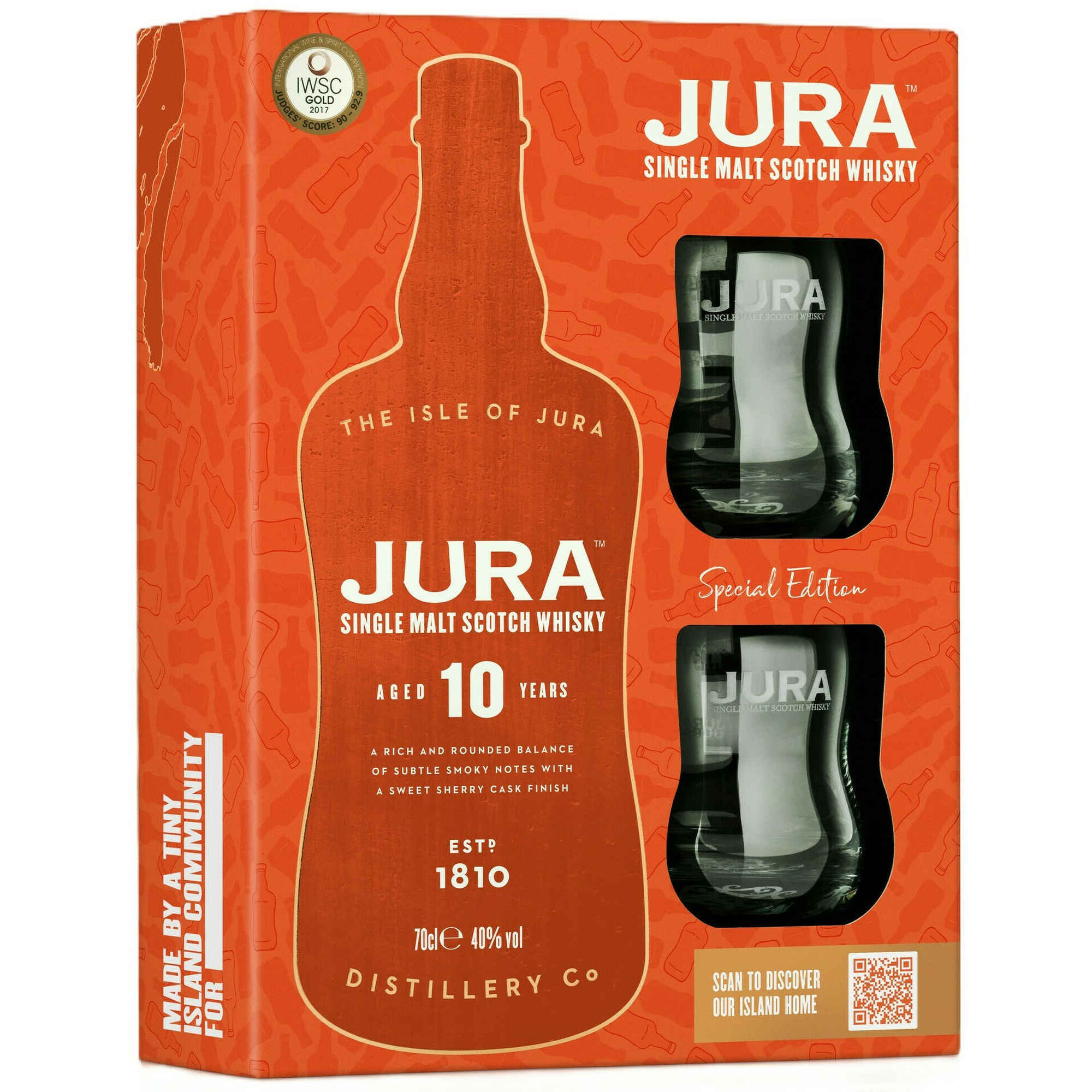 Whisky Jura Single Malt 10 Anos com 2 Copos Whisky Jura Single Malt 10 Anos com 2 Copos