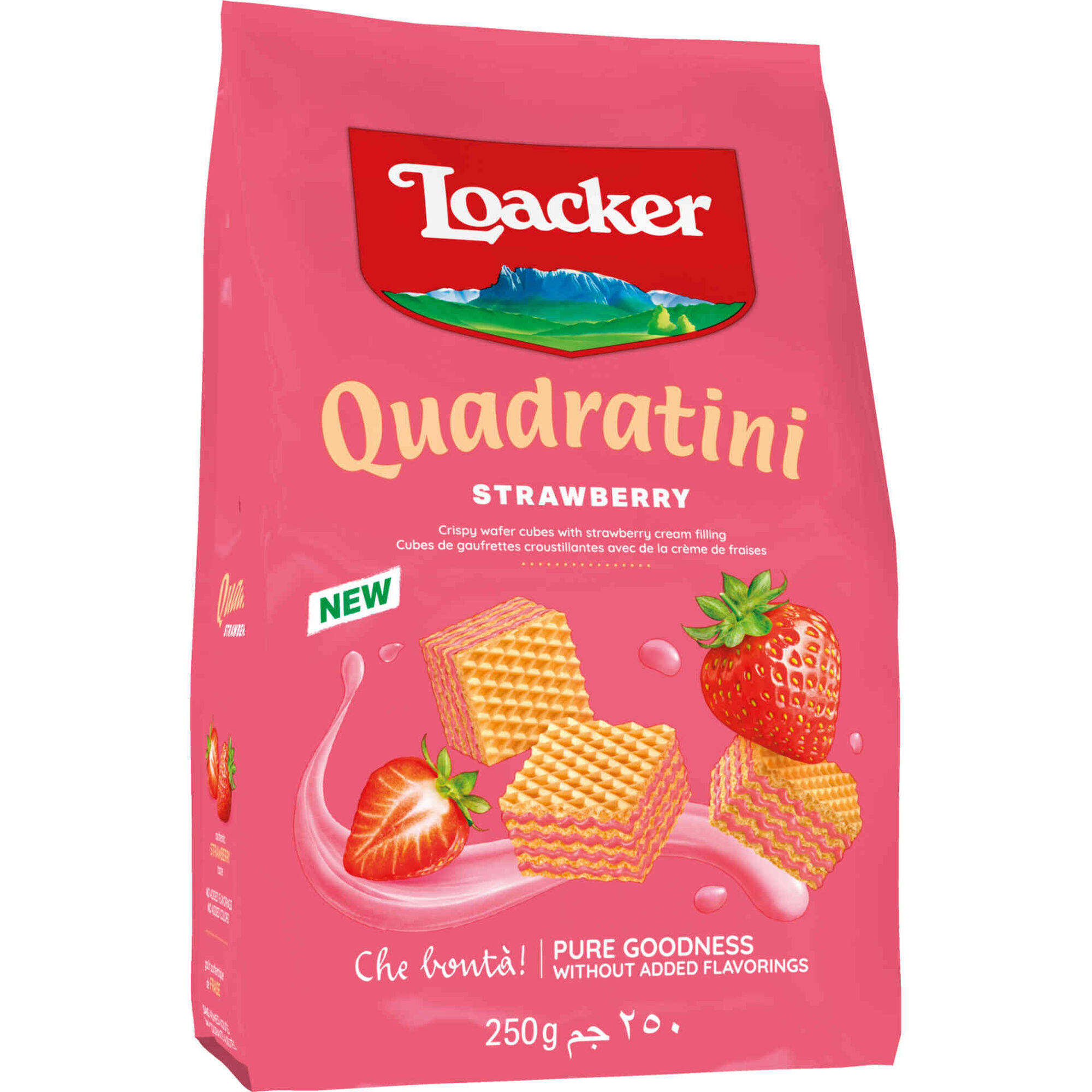 Bolachas Wafers Quadratini com Recheio de Morango Loacker