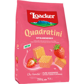 Bolachas Wafers Quadratini com Recheio de Morango Loacker