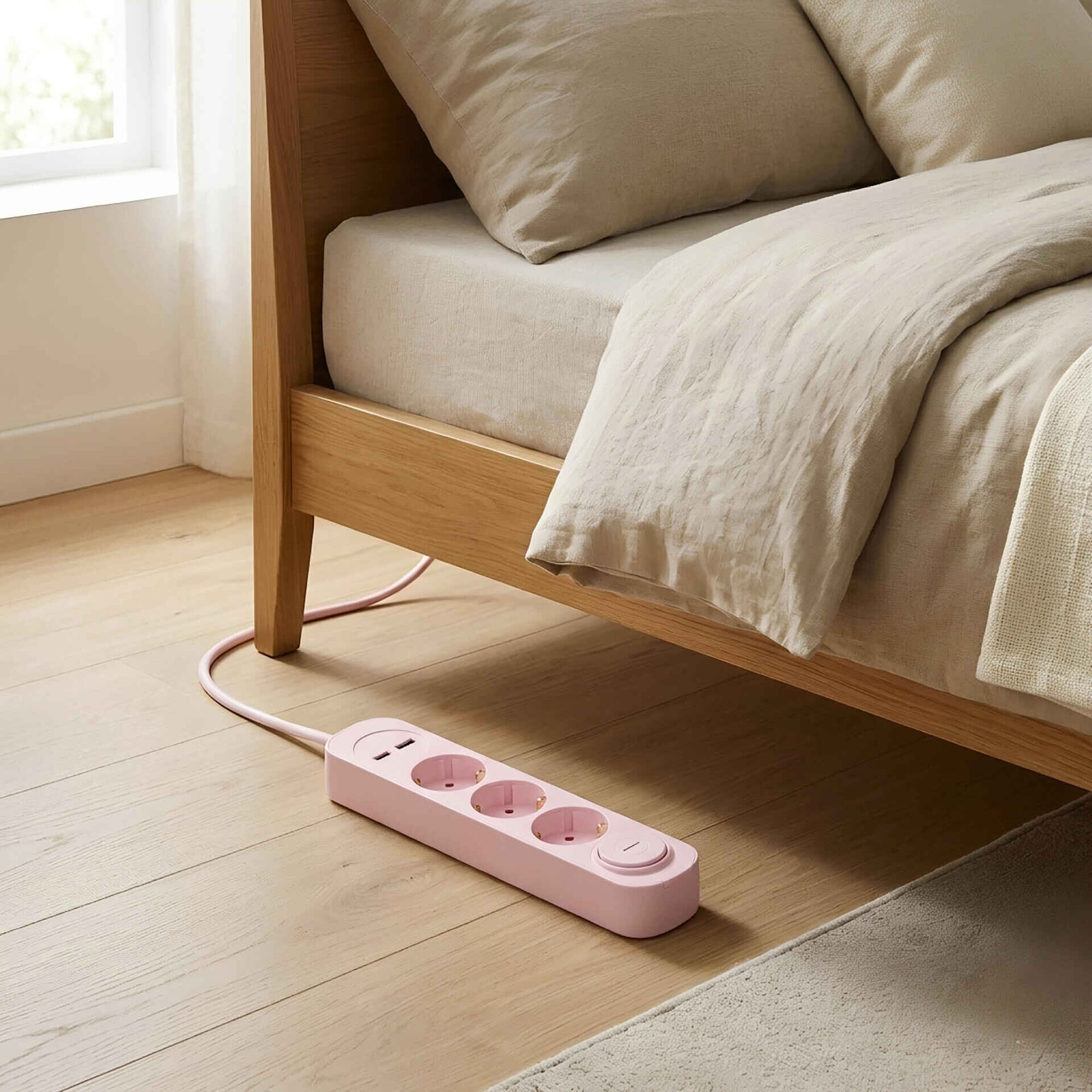 Bloco 3 Tomadas, 1 USB e 1 Type-C 1,5m Rosa Marshmallow