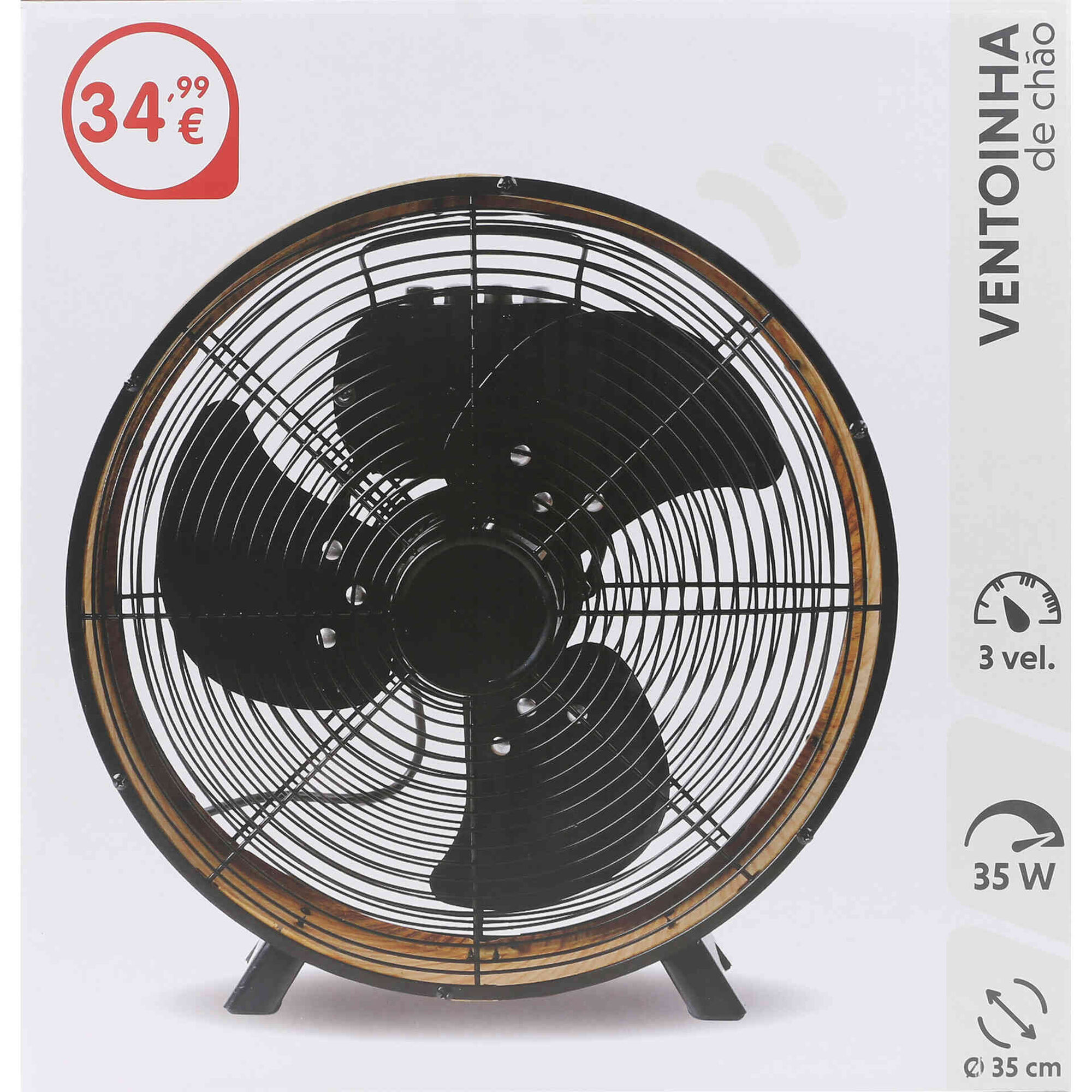 Ventoinha de Ch&atilde;o Madeira 35cm 3 Velocidades Bazar&atilde;o