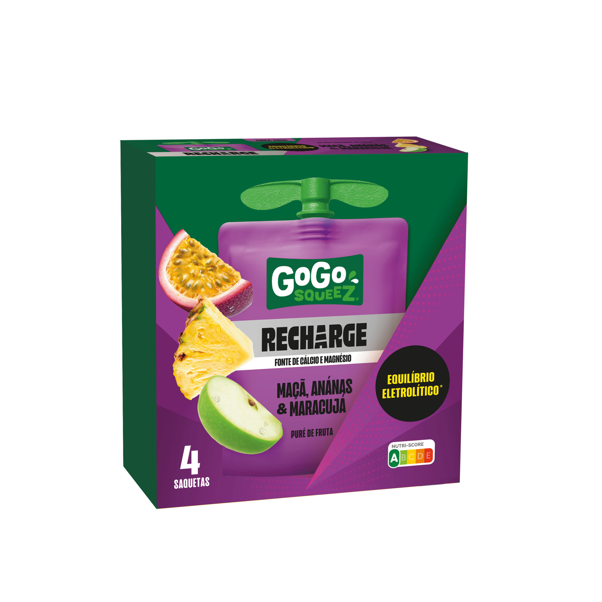 Pack Saquetas de Fruta Recharge Ma&ccedil;&atilde;, Anan&aacute;s e Maracuj&aacute; GoGo squeeZ