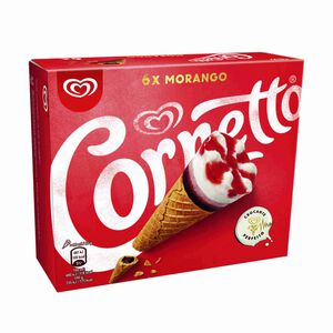Gelado Cone Morango 6 unidades Cornetto