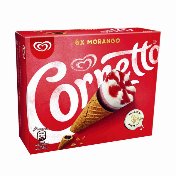 Gelado Cone Morango 6 unidades Cornetto