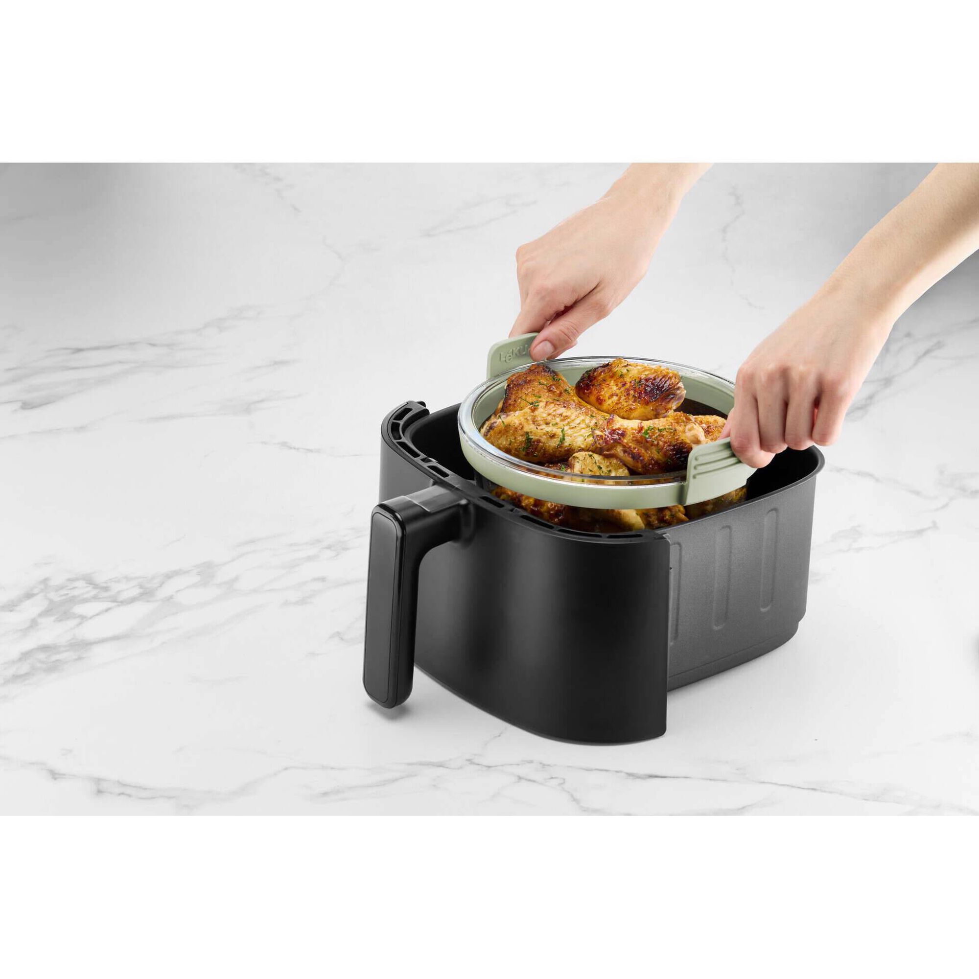 Recipiente Redondo de Vidro para Airfryer L&eacute;ku&eacute;