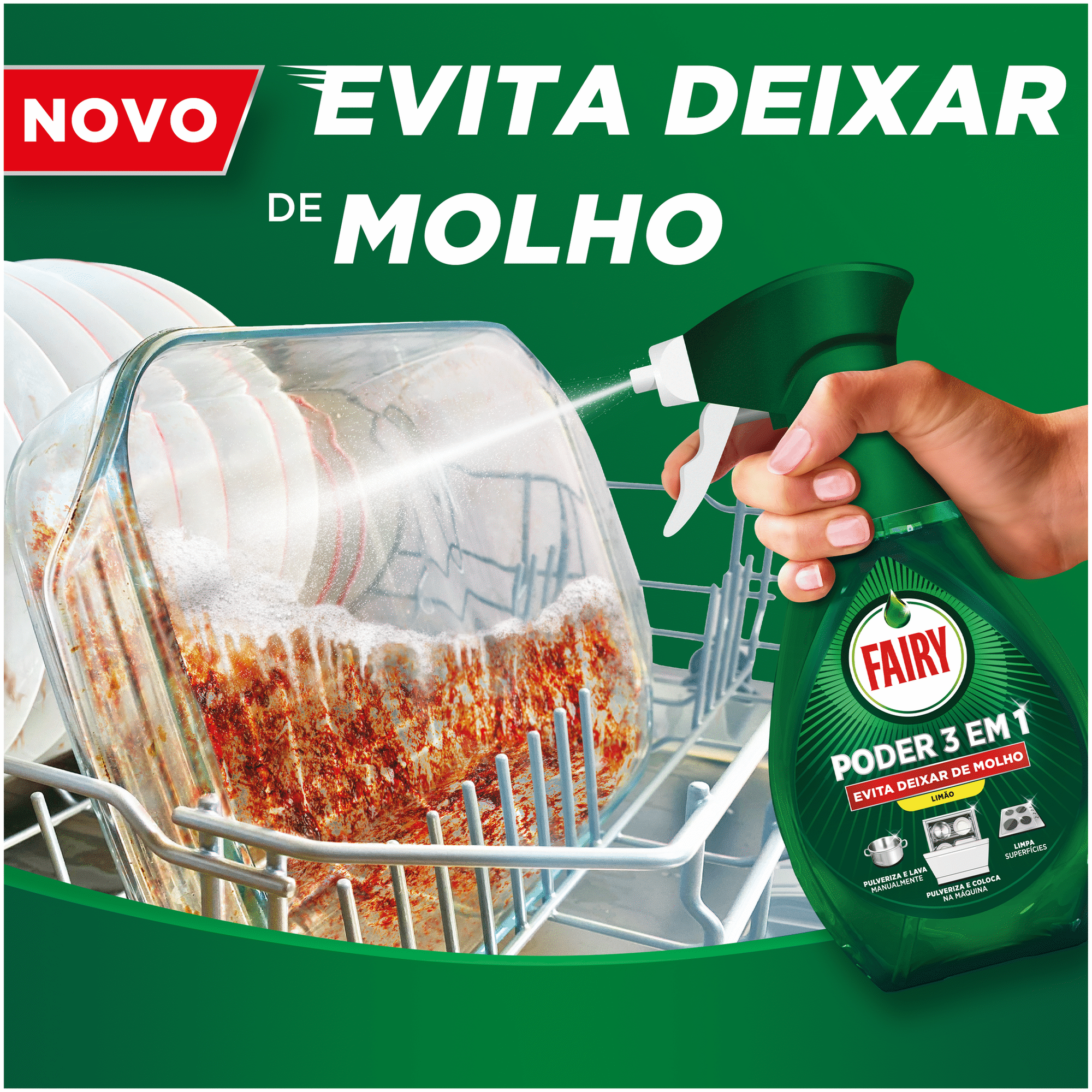 Detergente Manual Loi&ccedil;a Spray Poder 3 em 1 + Recarga Fairy
