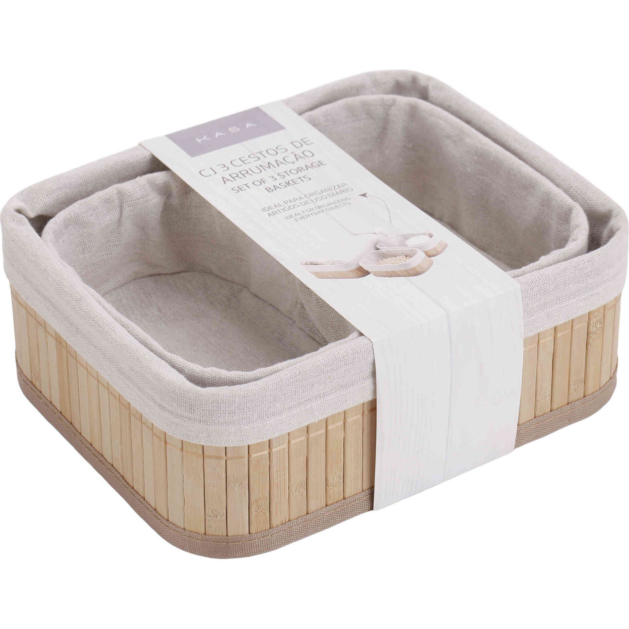 Conjunto 3 Cestos de Arrumação Bambu