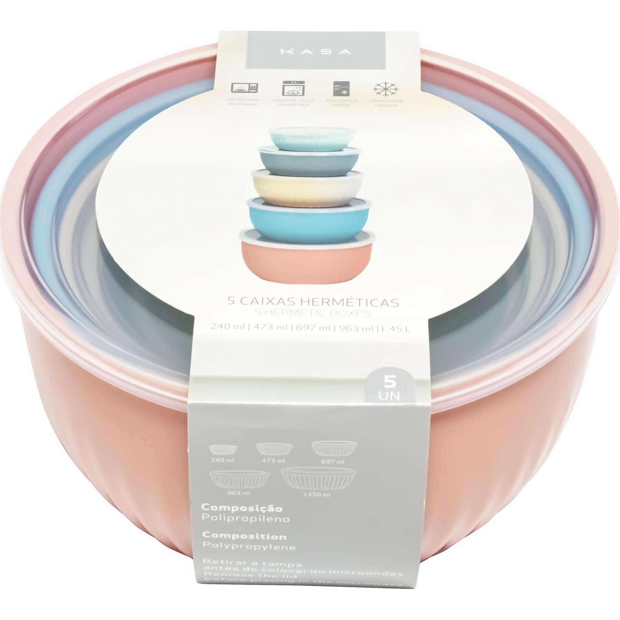 Conjunto de 5 Caixas Herm&eacute;tica Redondas Kasa