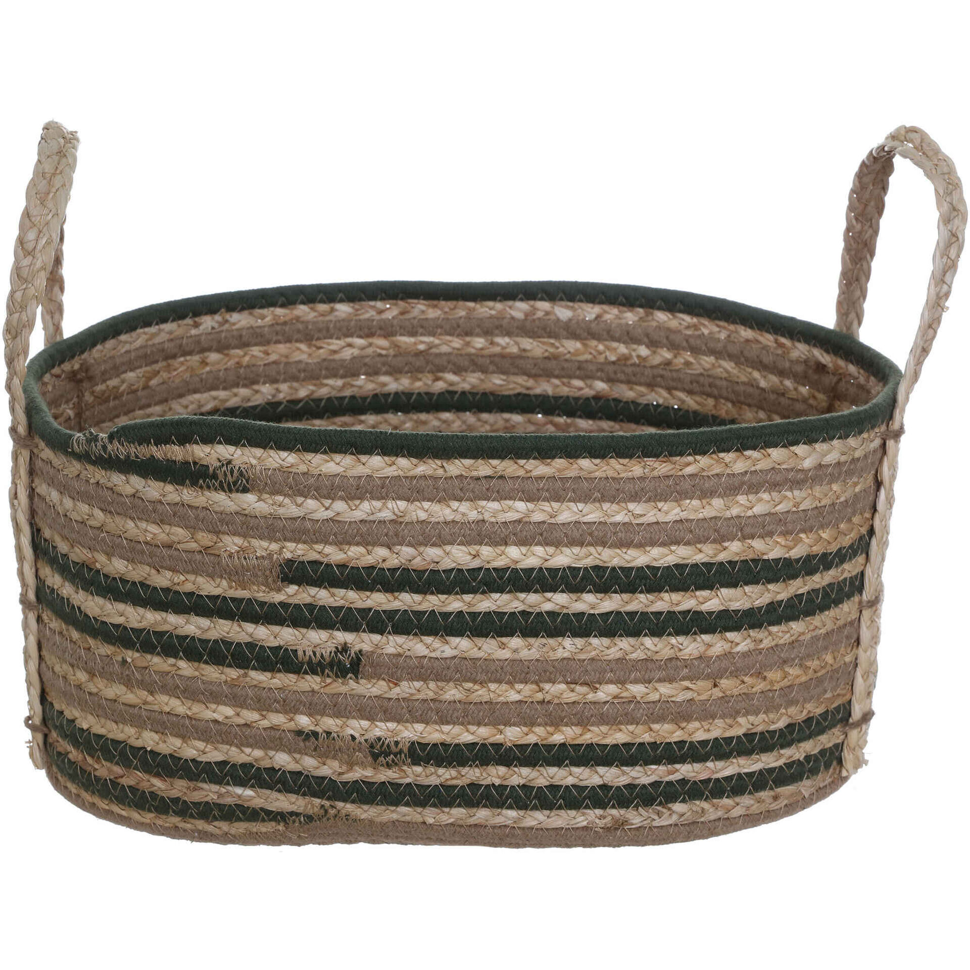 Cesto Oval com Riscas Verdes 40x28x17cm Kasa