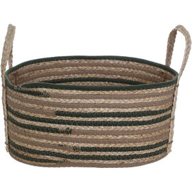 Cesto Oval com Riscas Verdes 40x28x17cm Kasa
