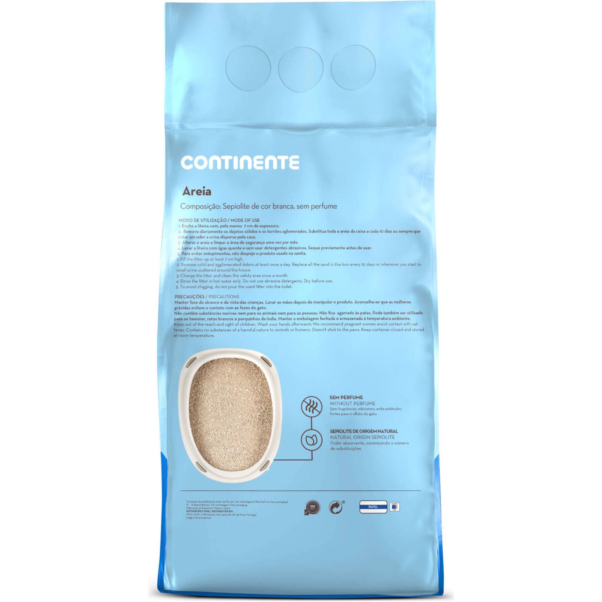 Areia Absorvente sem Perfume Continente Pet Basic