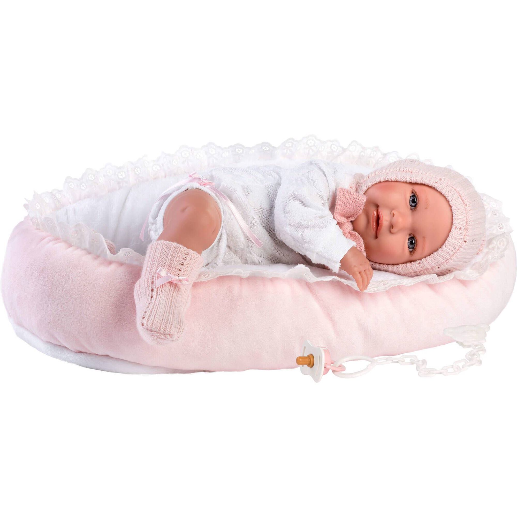 Beb&eacute; Mimi Chorona 42cm Pijama Rosa com Alcofa