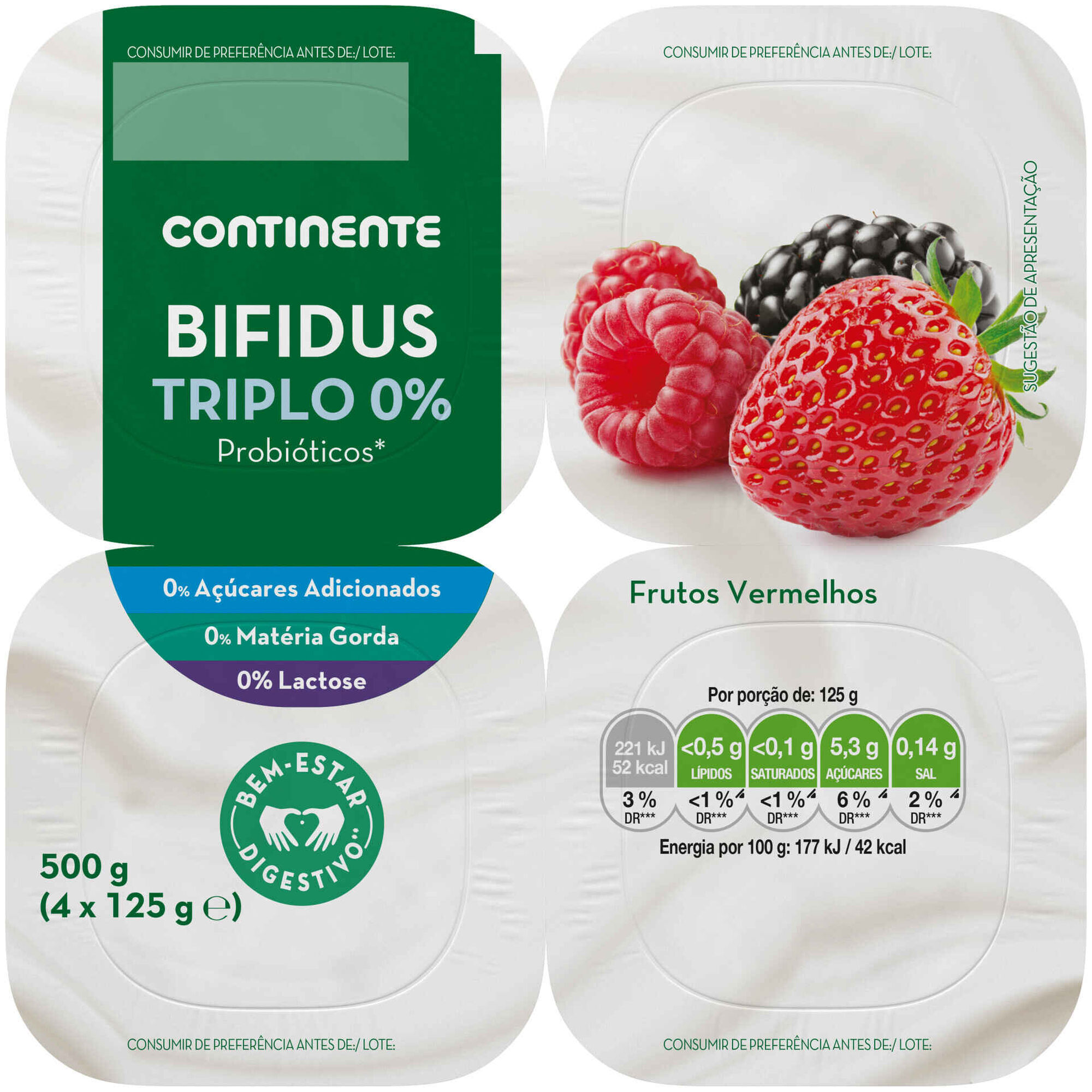 Iogurte Bifidus Triplo 0% Frutos Vermelhos sem Lactose