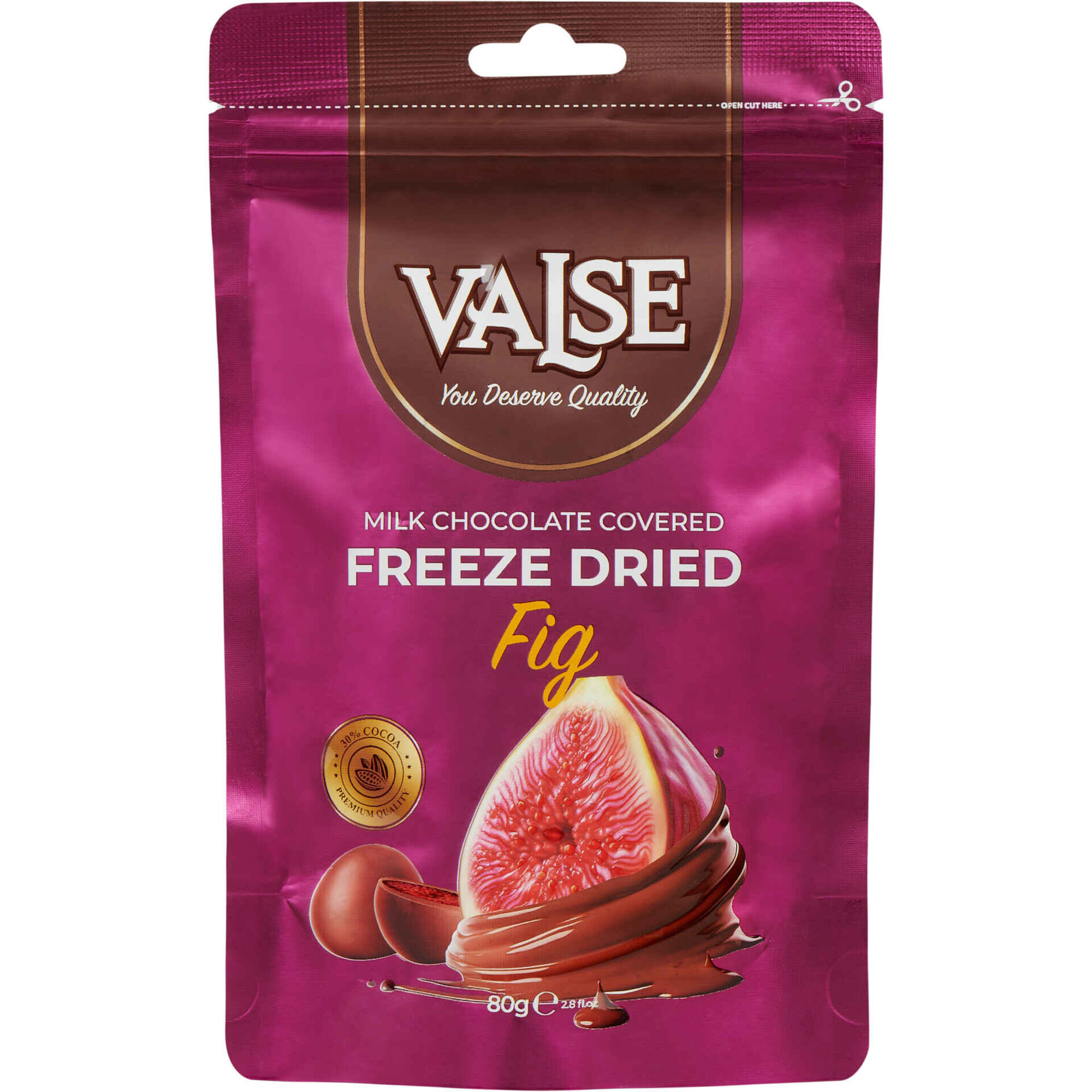 Freeze Dried de Figo coberto com Chocolate de Leite Valse