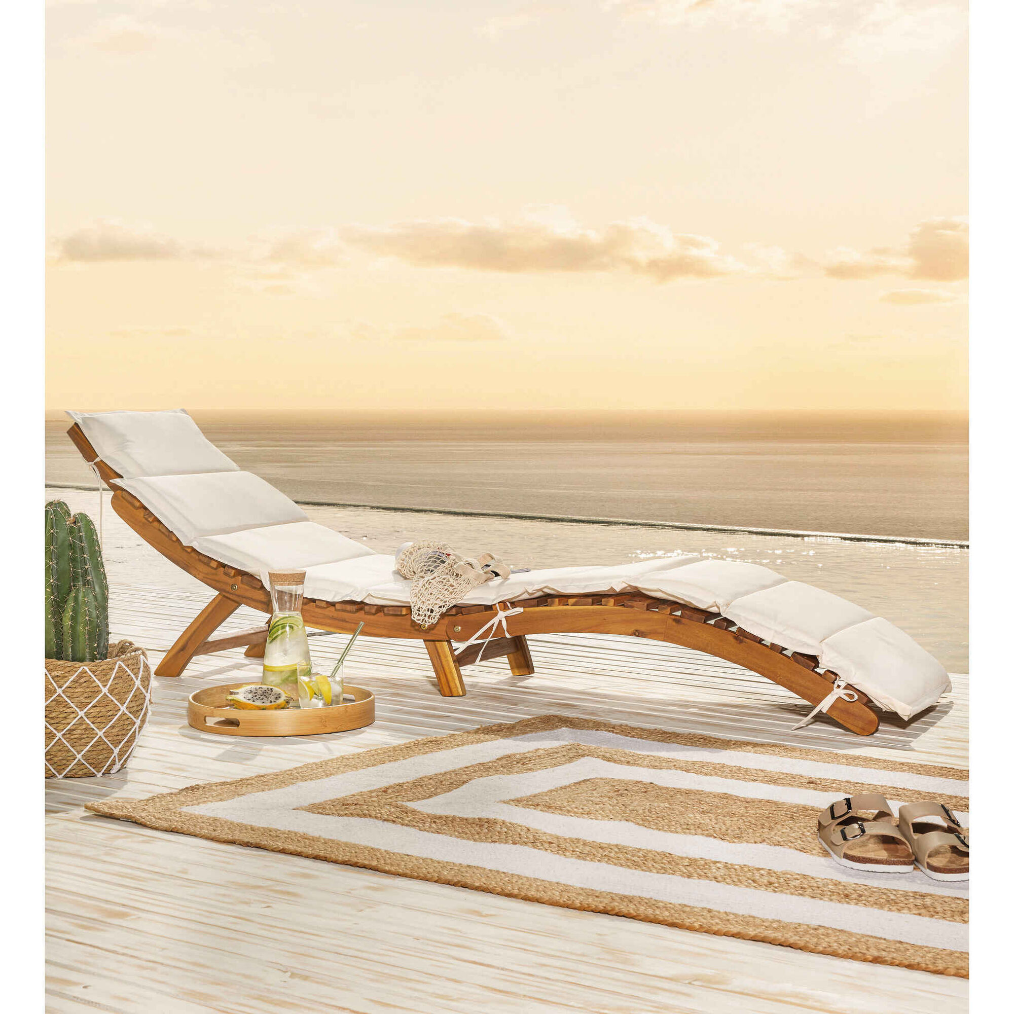 Espreguiçadeira de Madeira Acácia Coxim Cru Bali