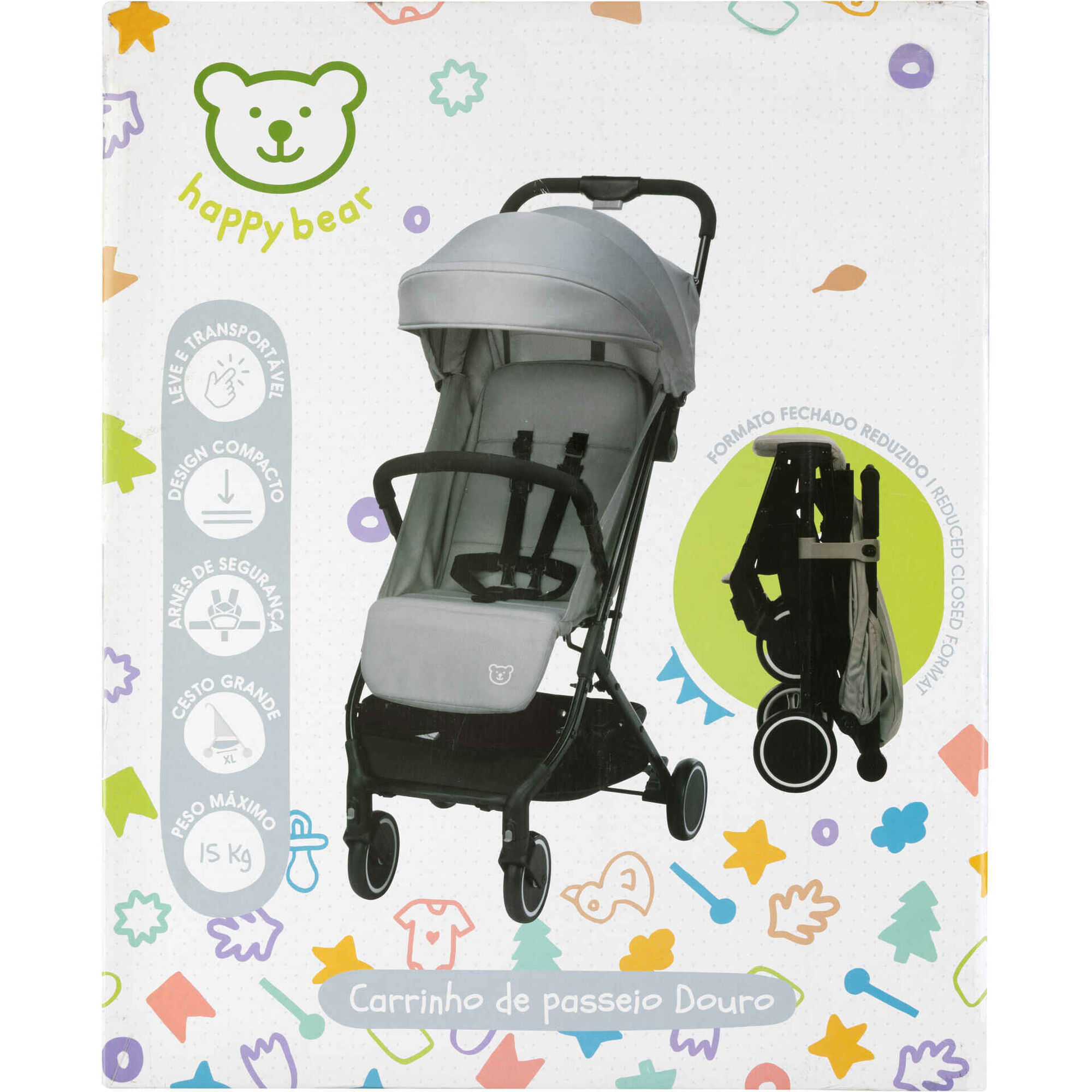 Carrinho de Passeio Cinza Douro Happy Bear