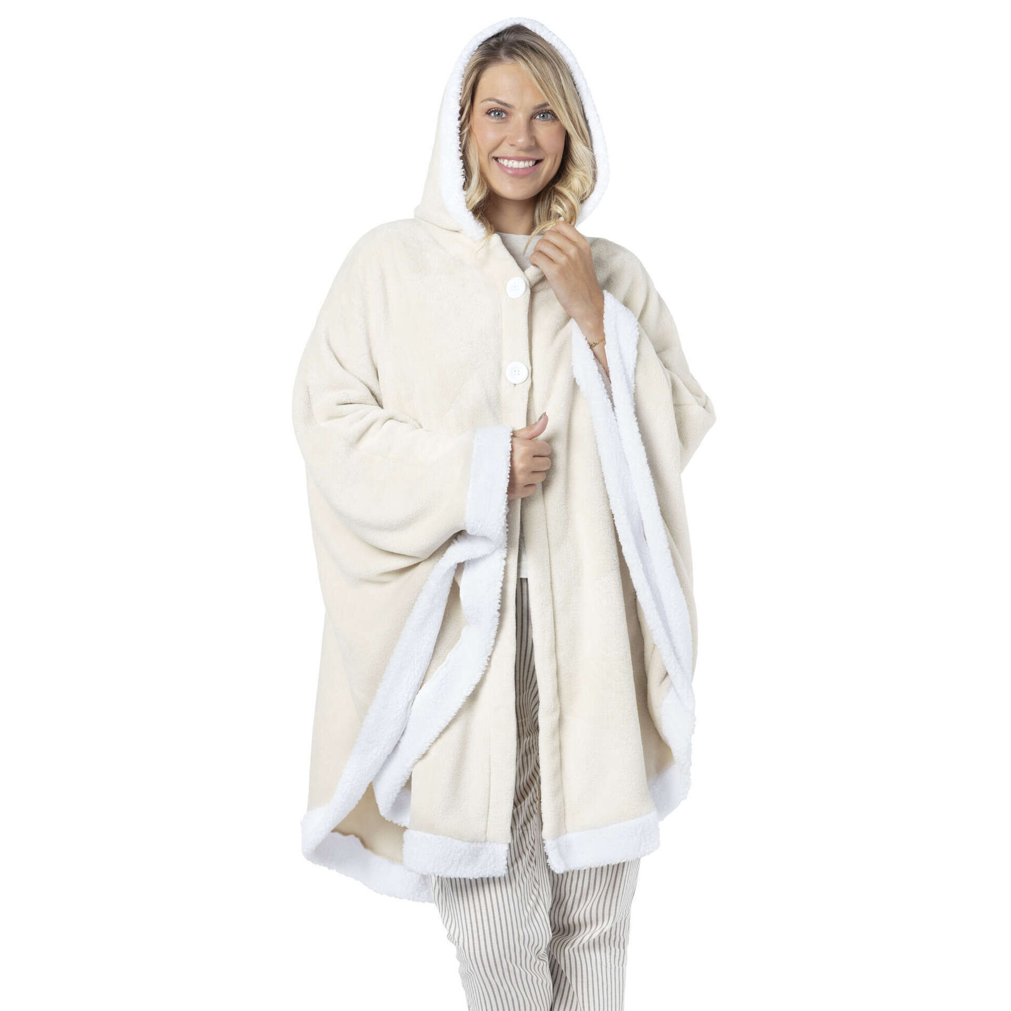 Manta Poncho Borreguito com Capuz Bege Kasa