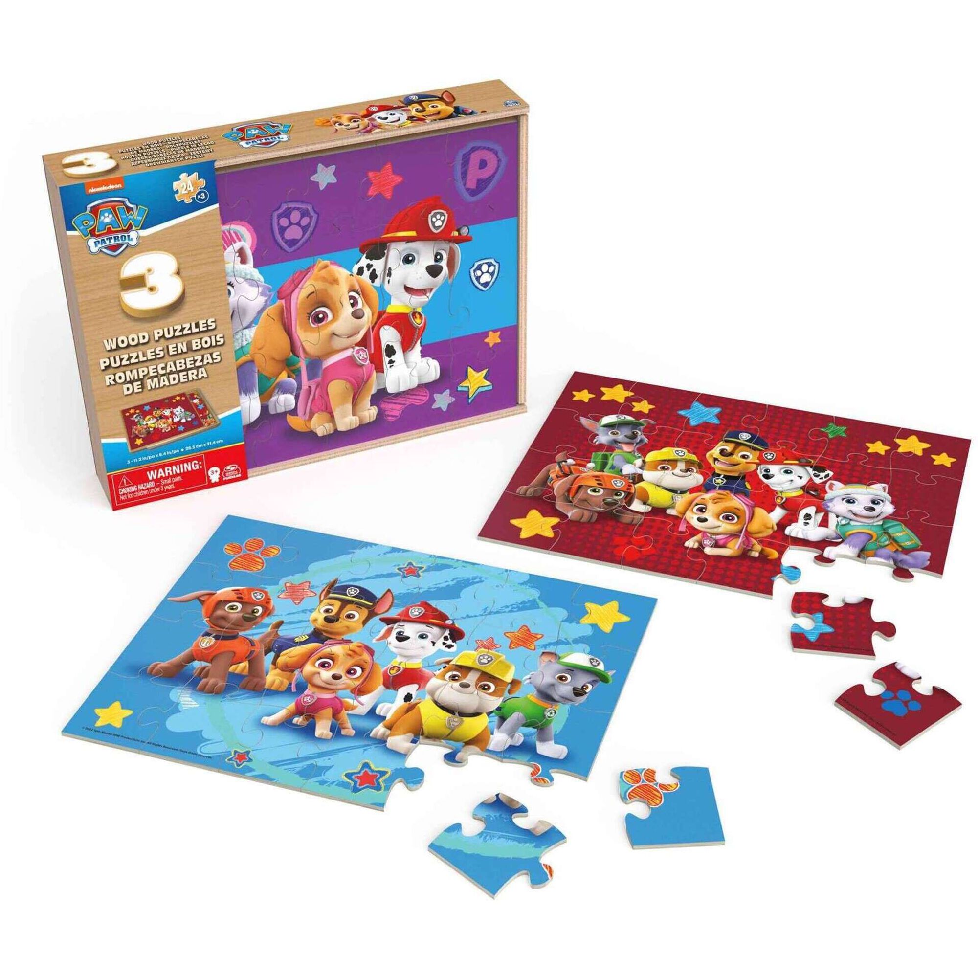 Patrulha Pata - Conjunto 3 Puzzles de Madeira 3 x 24 Pe&ccedil;as
