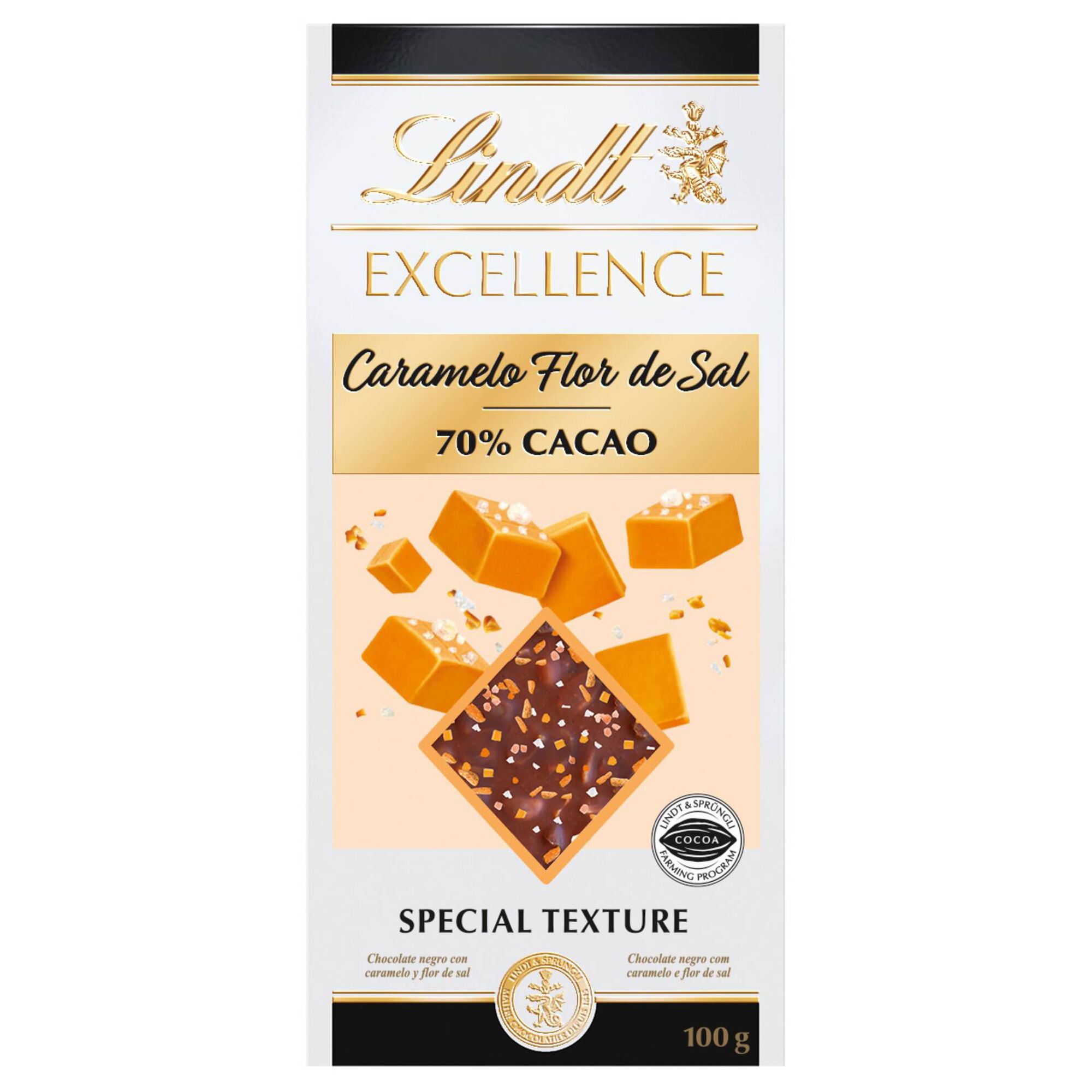 Tablete de Chocolate Negro Excellence com Caramelo e Flor de Sal 70% Cacau