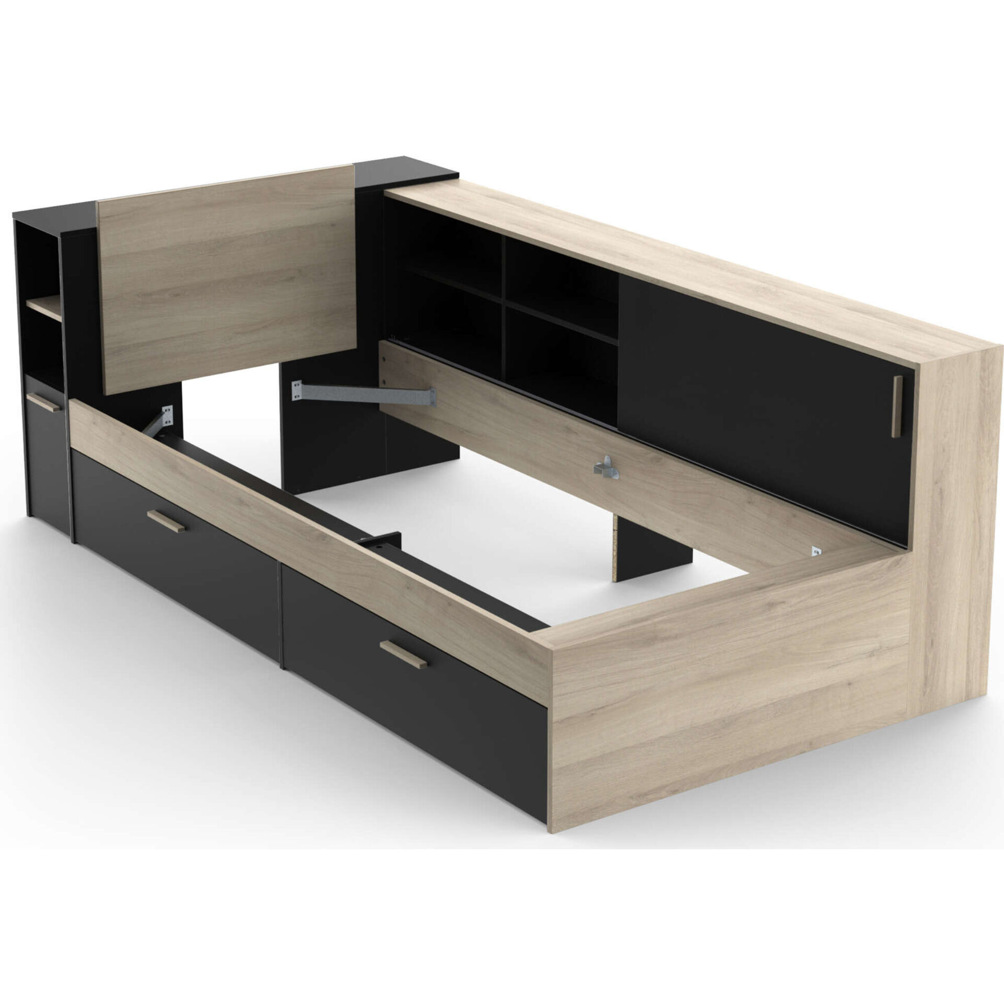 Cama Solteiro 119x229x88cm Preta e Carvalho Life