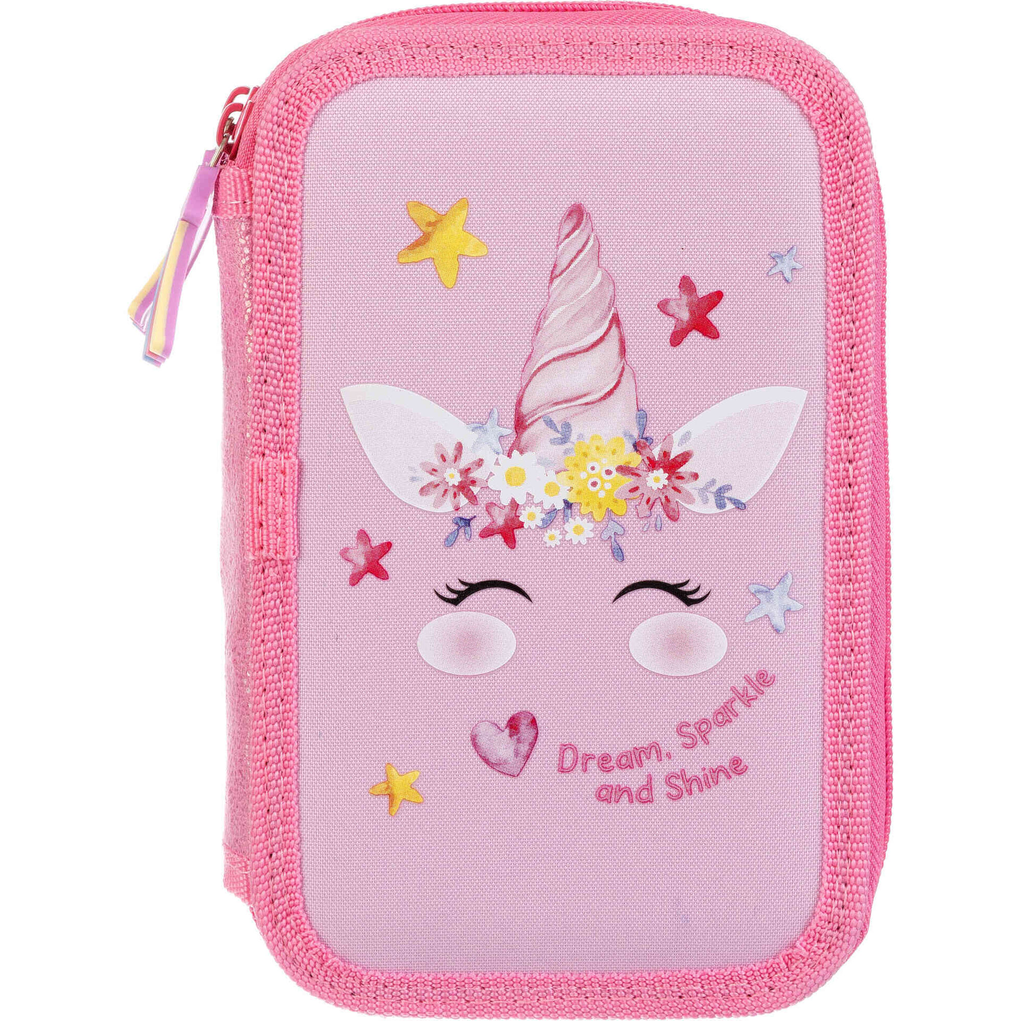 Estojo Box 2 Divis&oacute;rias Rosa Unicorn