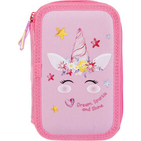 Estojo Box 2 Divis&oacute;rias Rosa Unicorn