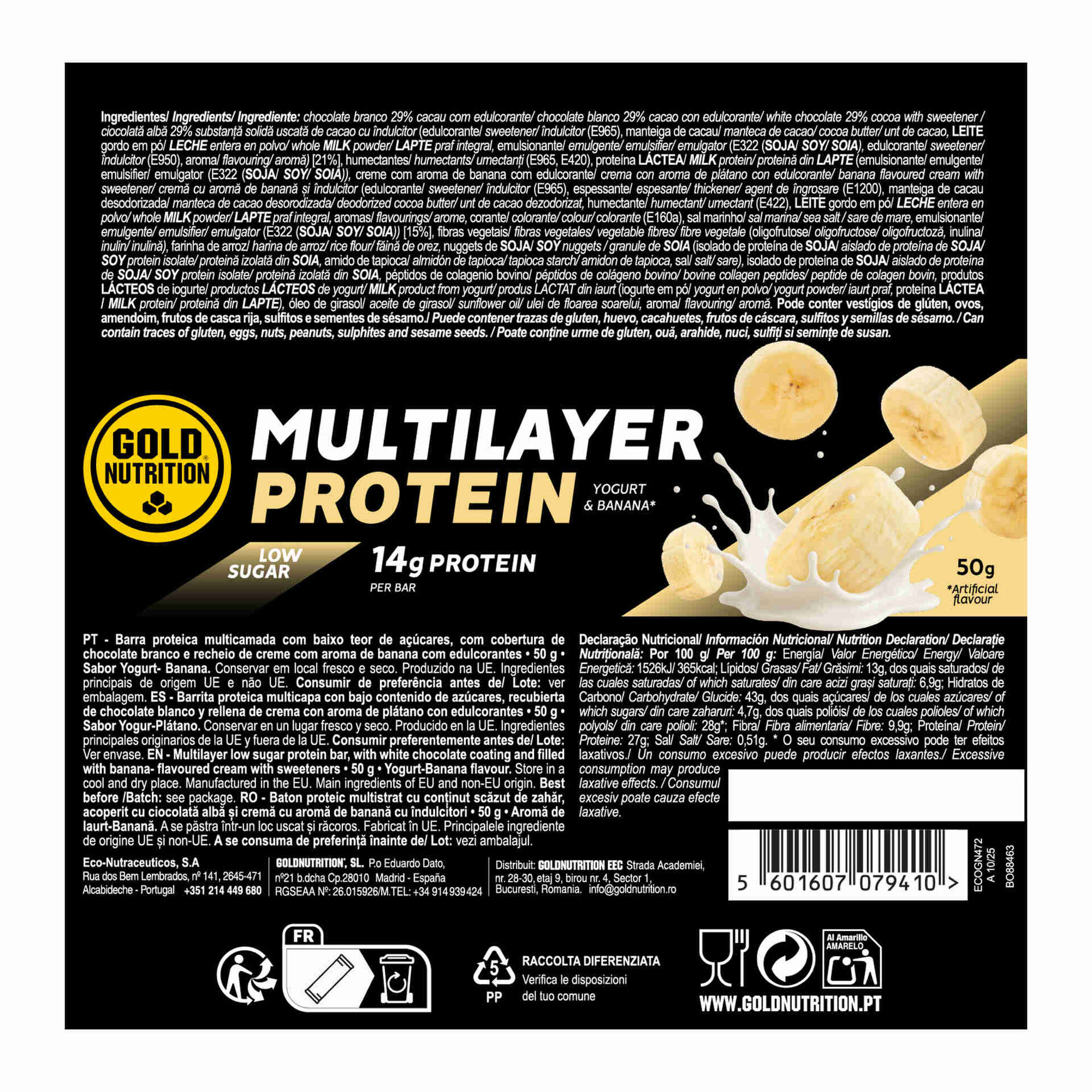 Barra Prote&iacute;na Multilayer Low Sugar Iogurte e Banana Gold Nutrition