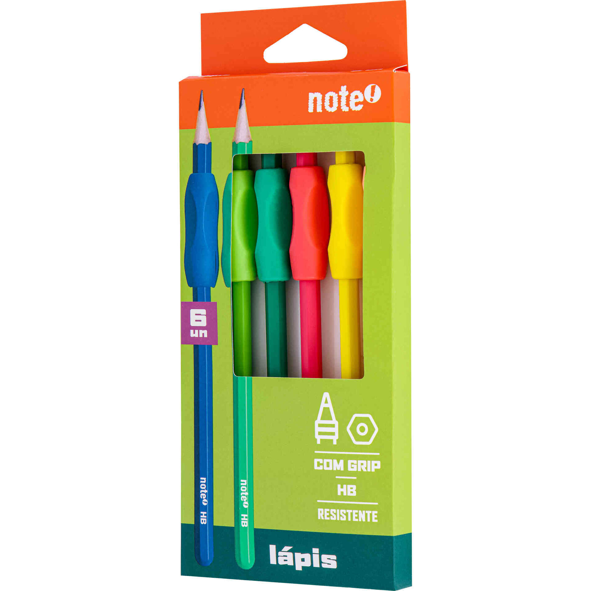 Conjunto 6 L&aacute;pis HB Resina com Grip Note!