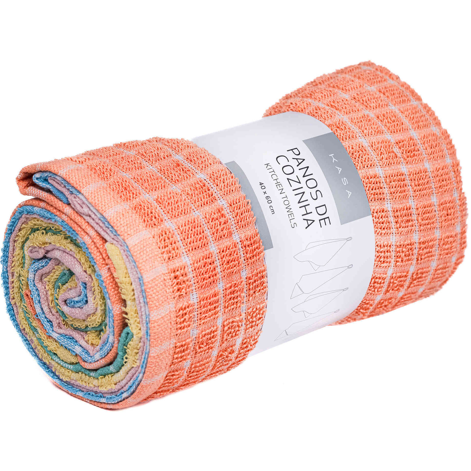 Conjunto 5 Panos Cozinha Algod&atilde;o 60x40cm Coloridos