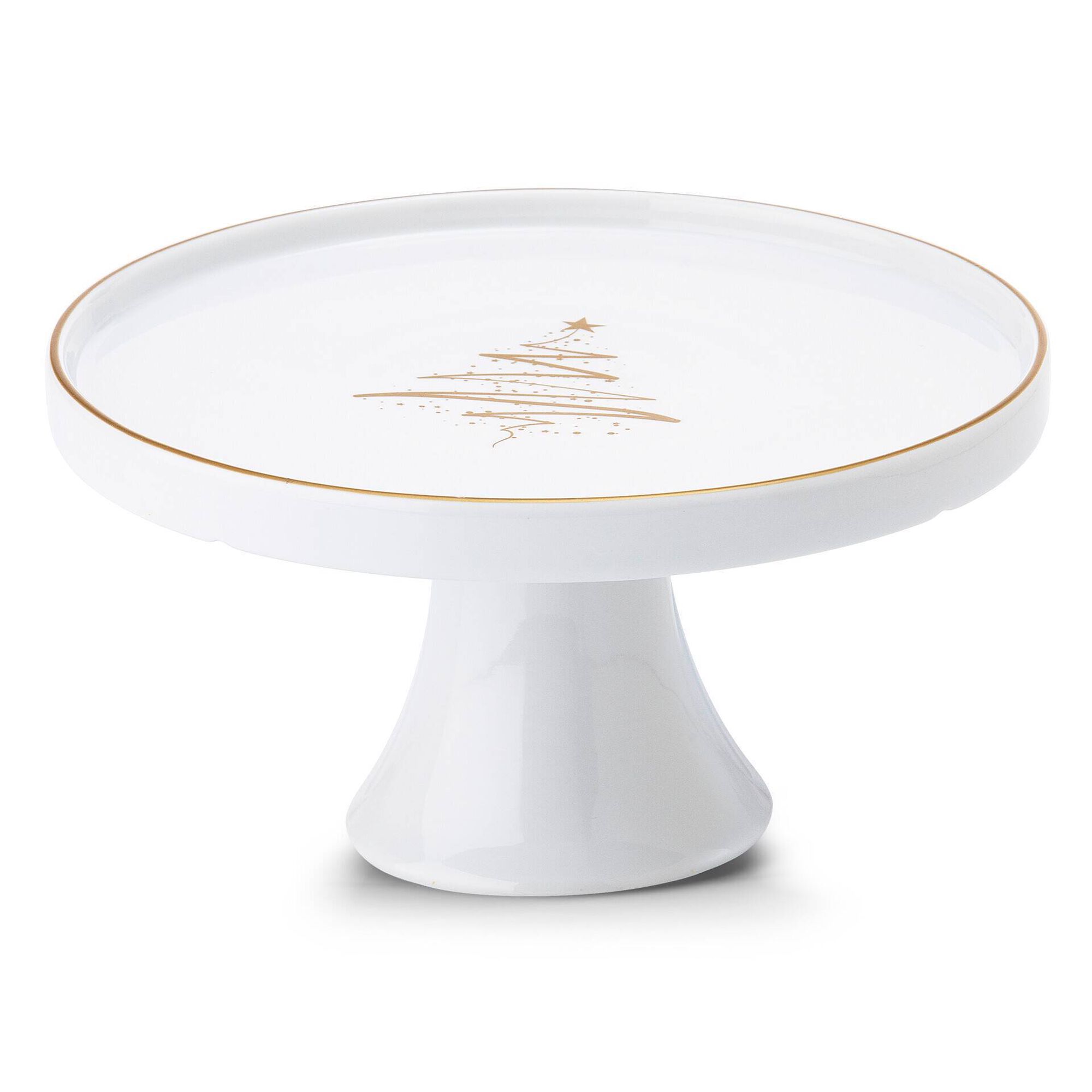Prato Bolo com P&eacute; 21.5cm Tree Dourado Kasa