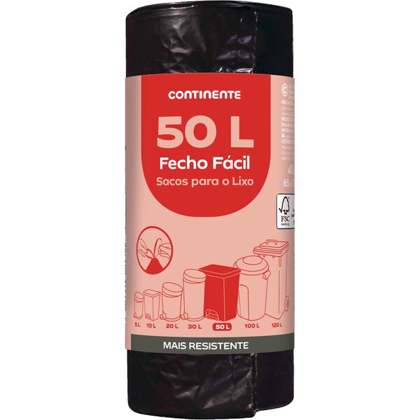 Sacos Lixo Fecho Fácil 50 lt Continente