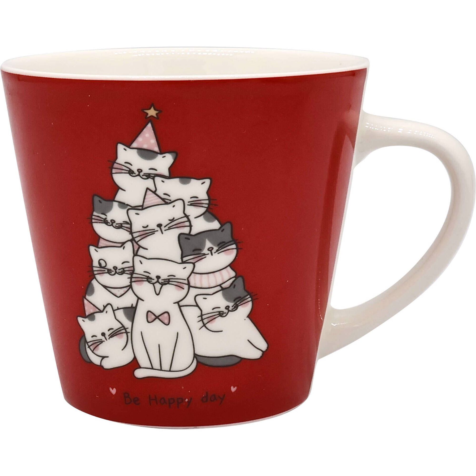 Caneca Vermelha Gatos Árvore Natal