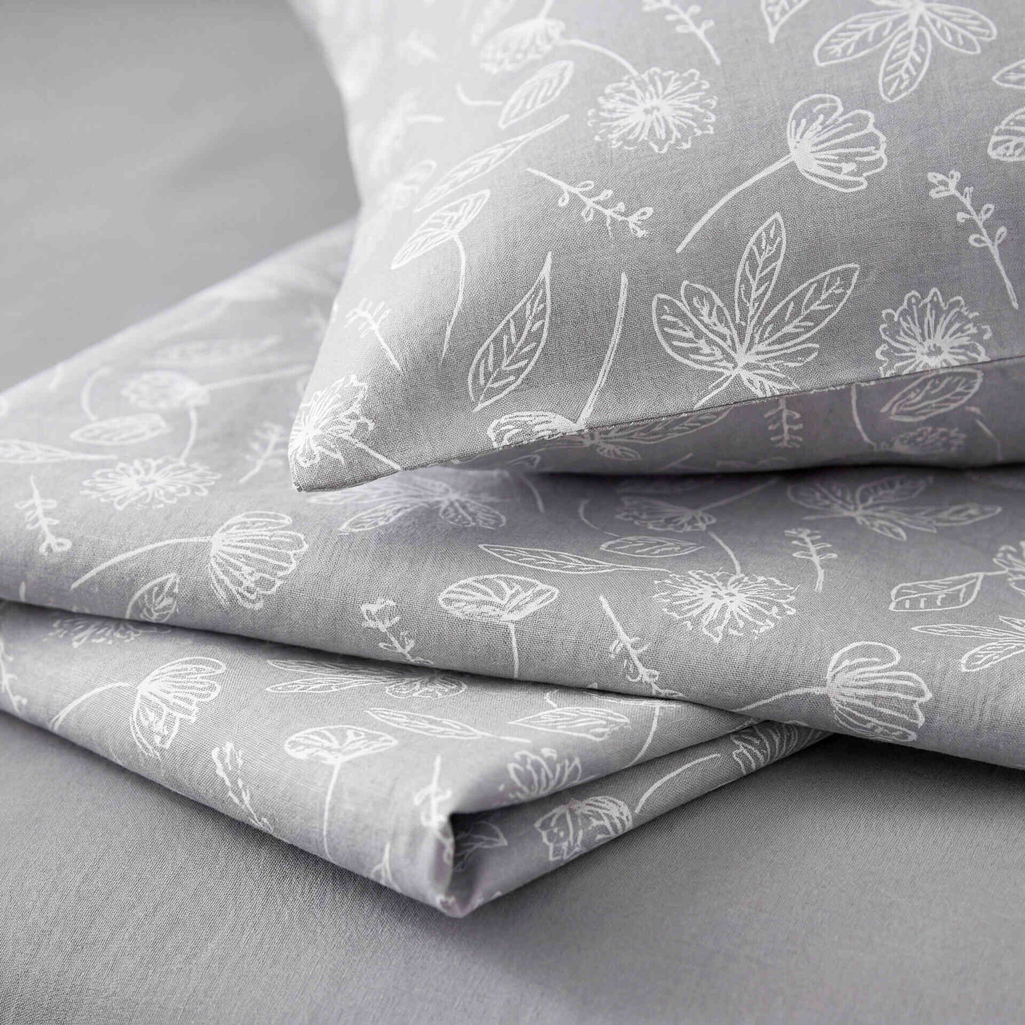 Conjunto de Len&ccedil;&oacute;is Algod&atilde;o Floral Cinza Kasa