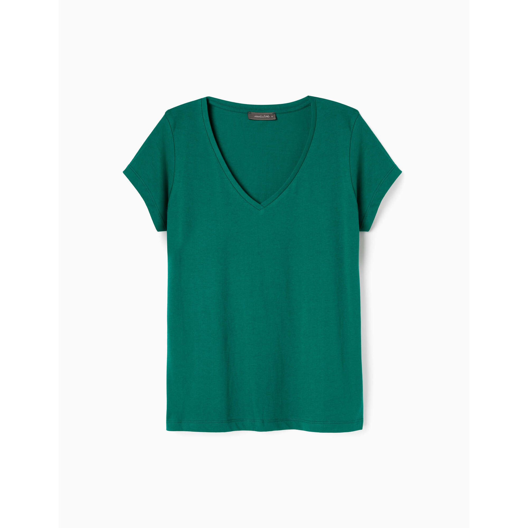T-shirt Mulher Algodão com Decote em V Verde T-shirt Mulher Algodão com Decote em V Verde