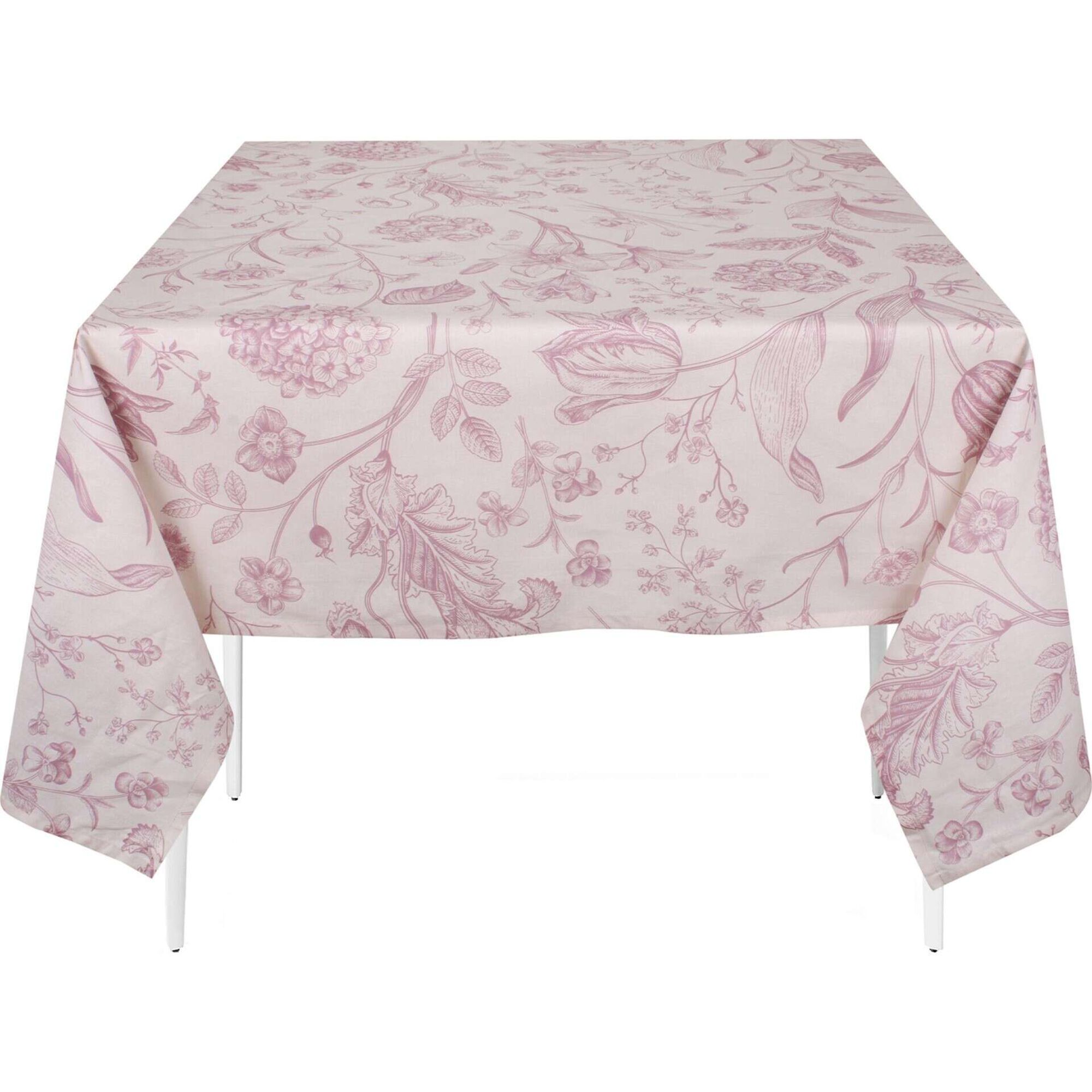 Toalha Mesa Algod&atilde;o Folhas Rosa