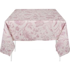 Toalha Mesa Algod&atilde;o 150x150cm Folhas Rosa