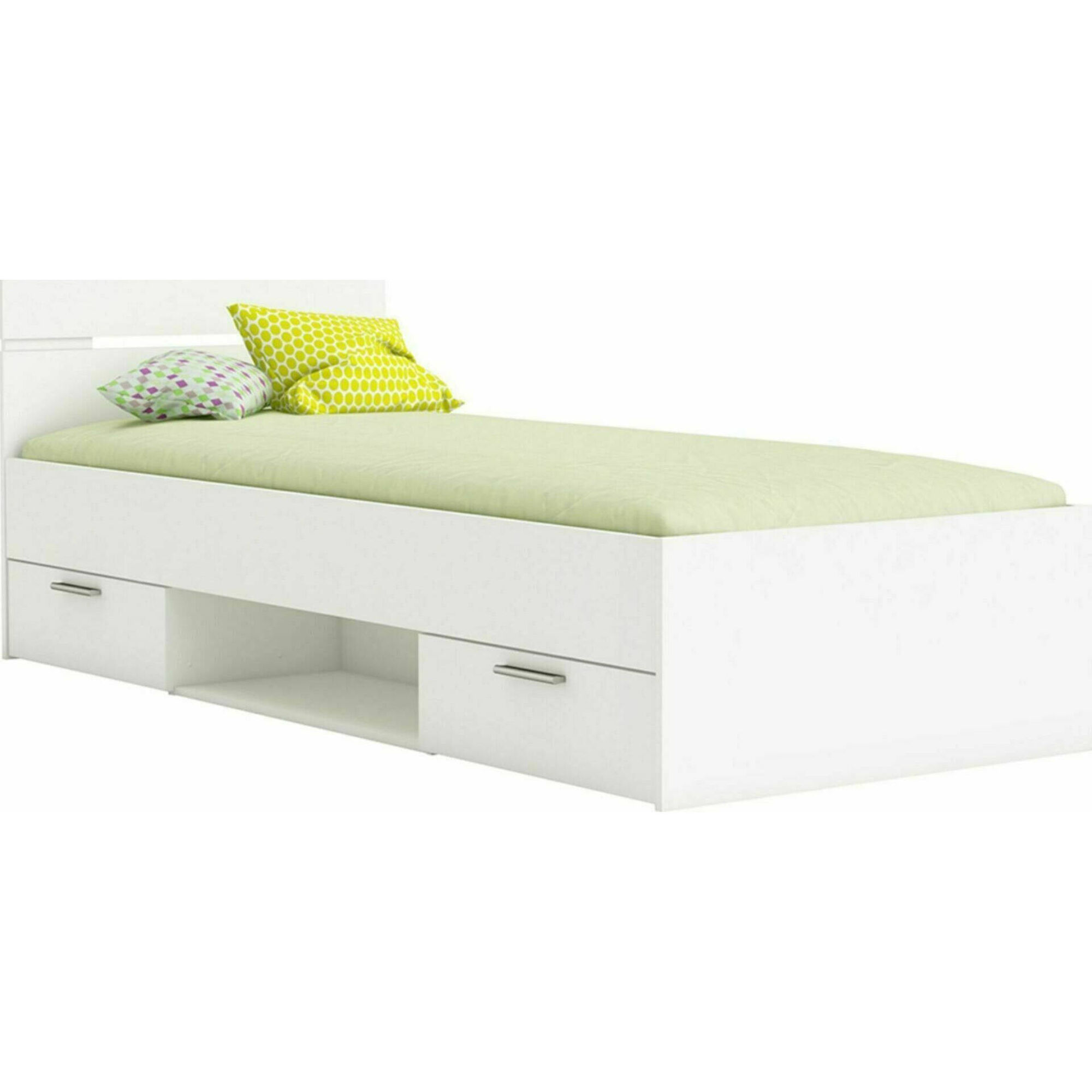Cama Solteiro com 2 Gavetas 95x204x74cm Branca Michigan Cama Solteiro com 2 Gavetas 95x204x74cm Branca Michigan