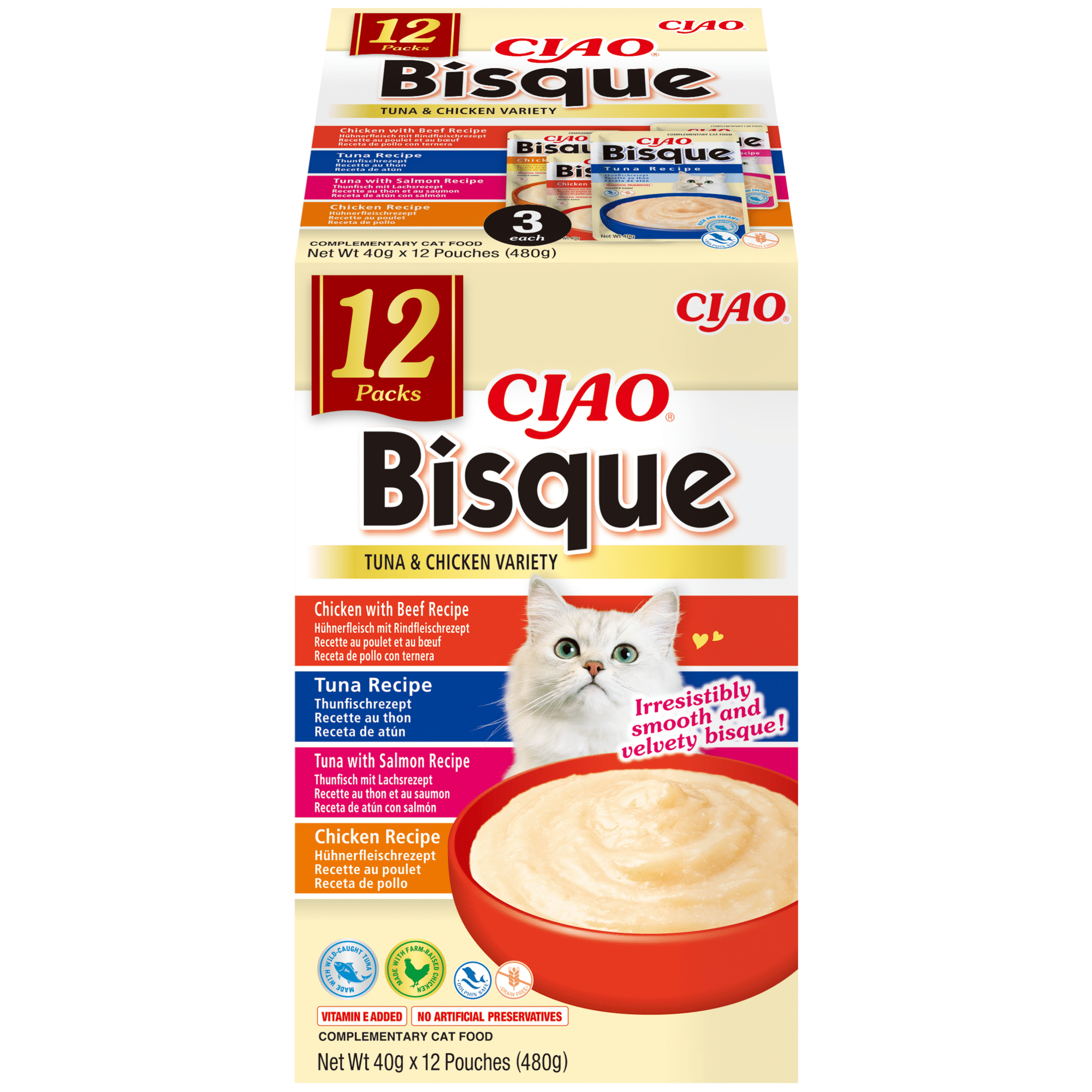 Snack para Gato Bisque Frango, Vaca, Atum e Salm&atilde;o Ciao