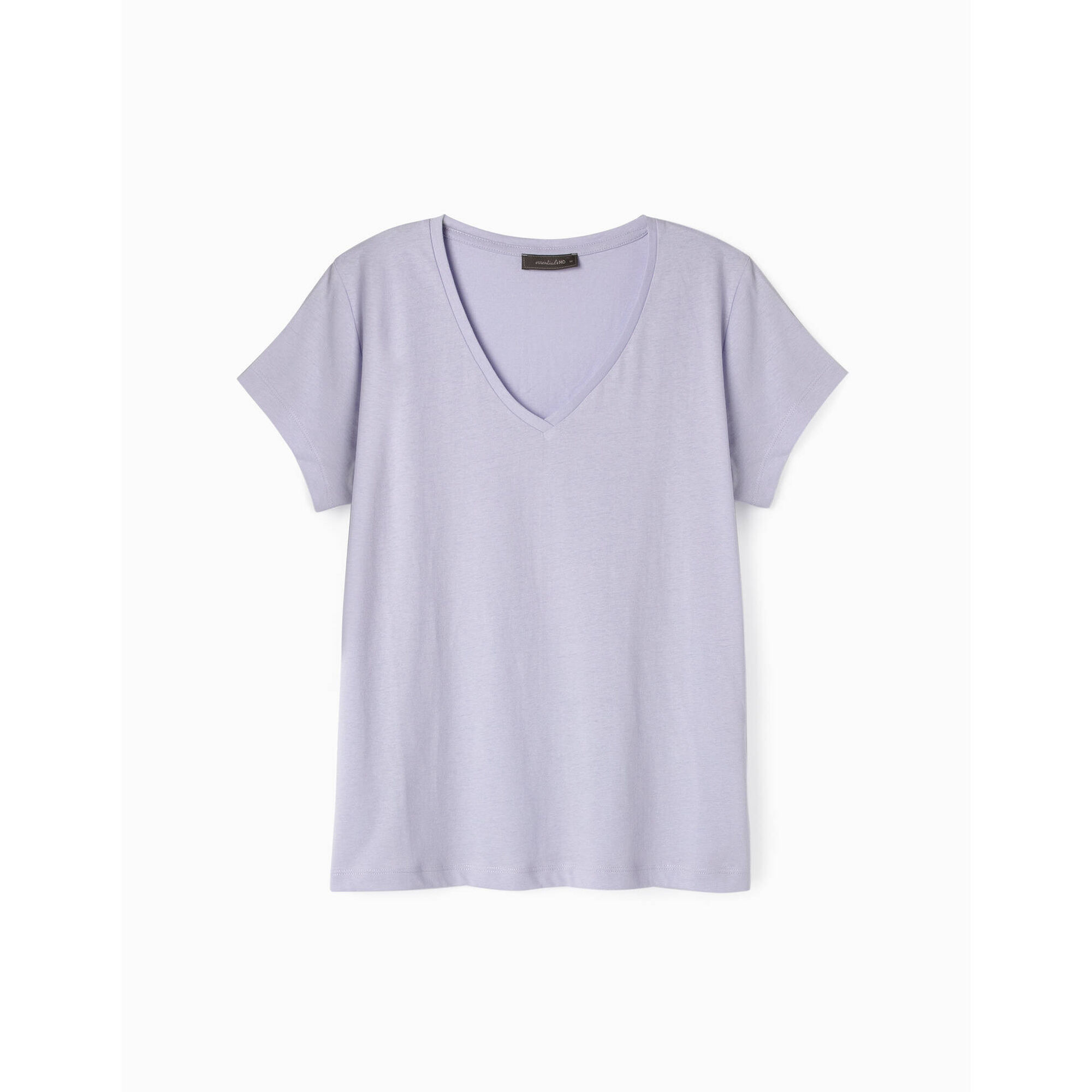 T-shirt Mulher Algodão com Decote em V Lilás T-shirt Mulher Algodão com Decote em V Lilás