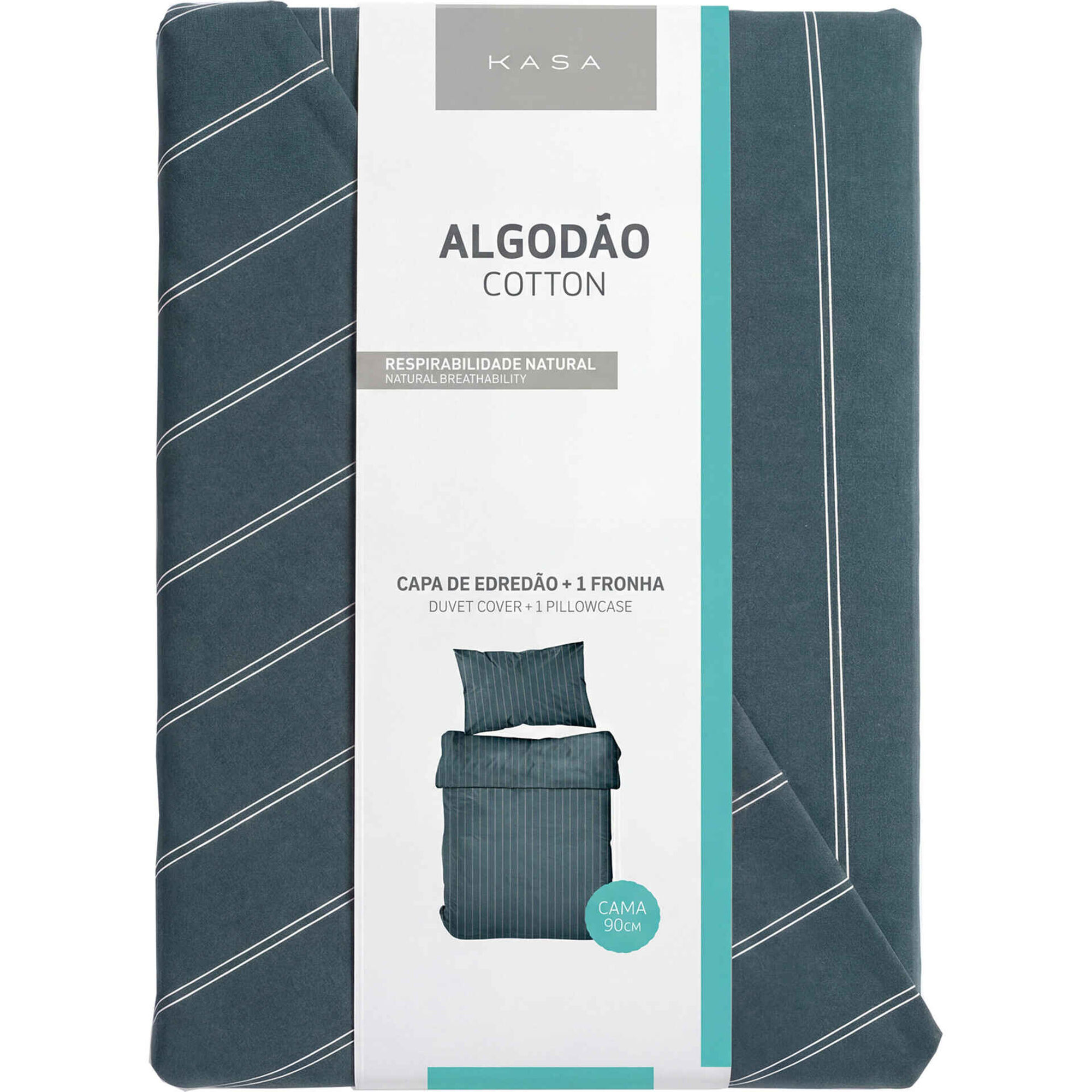 Conjunto Capa de Edred&atilde;o Algod&atilde;o Riscas Verdes Kasa