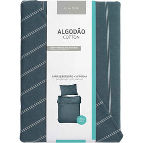 Conjunto Capa de Edred&atilde;o Algod&atilde;o 220x160cm Riscas Verdes Kasa