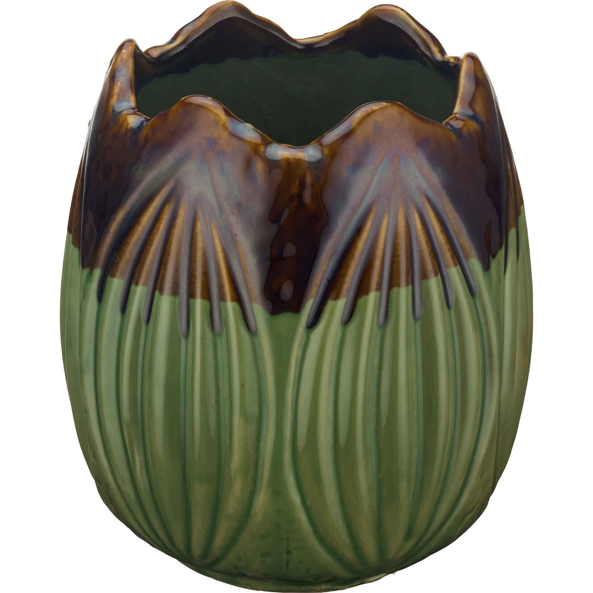 Jarra Tulipa 13,7x15,3cm Verde e Castanha Kasa
