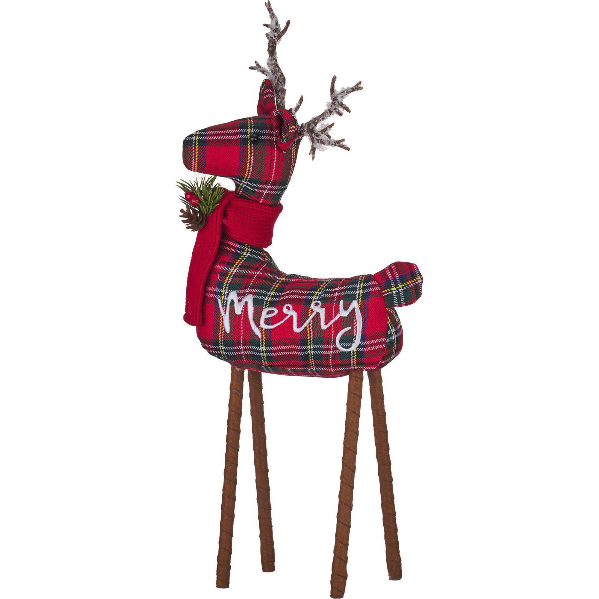 Rena Decorativa 46cm Padrão Tartã Feliz Natal