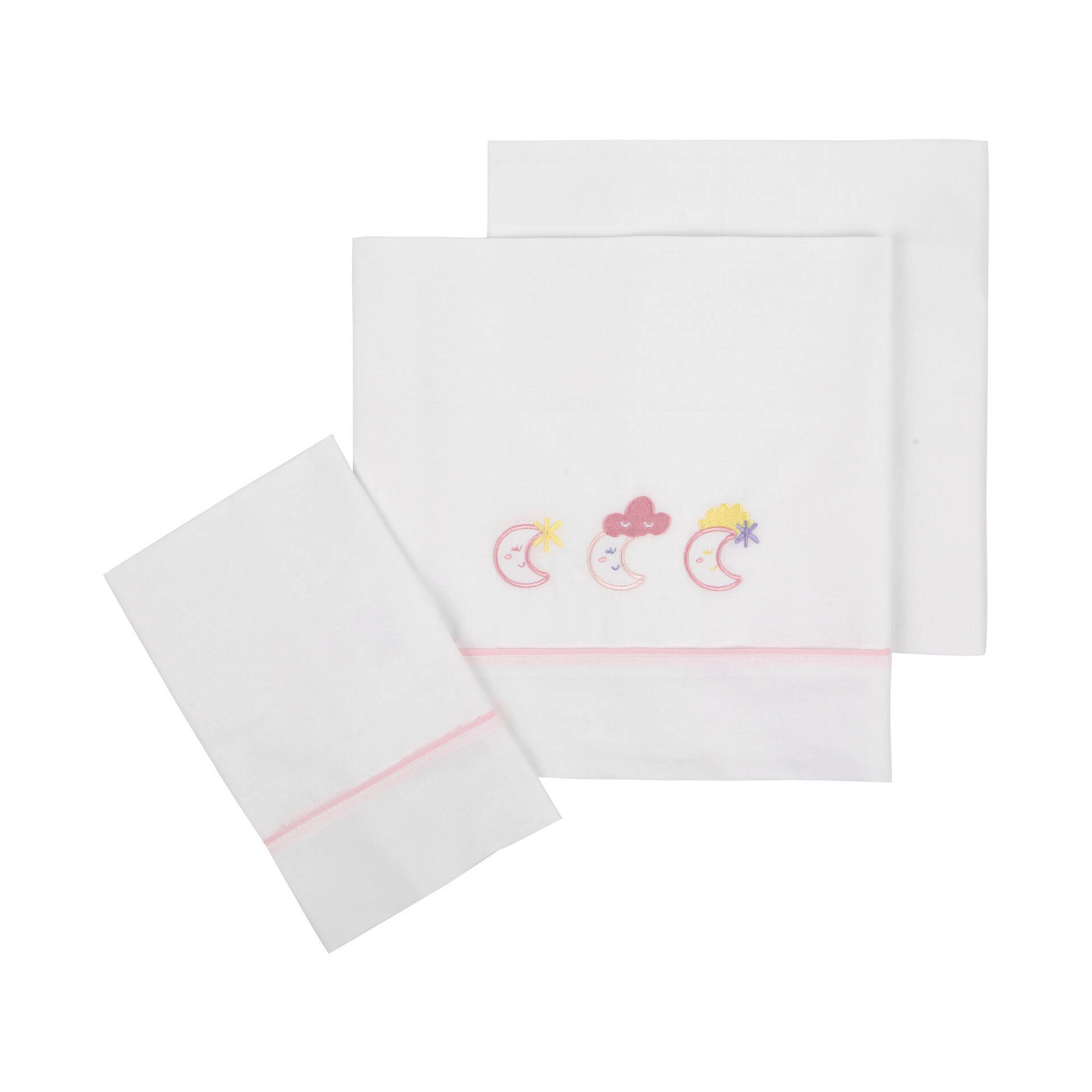 Conjunto 3 Peças Lençol Luas Rosa