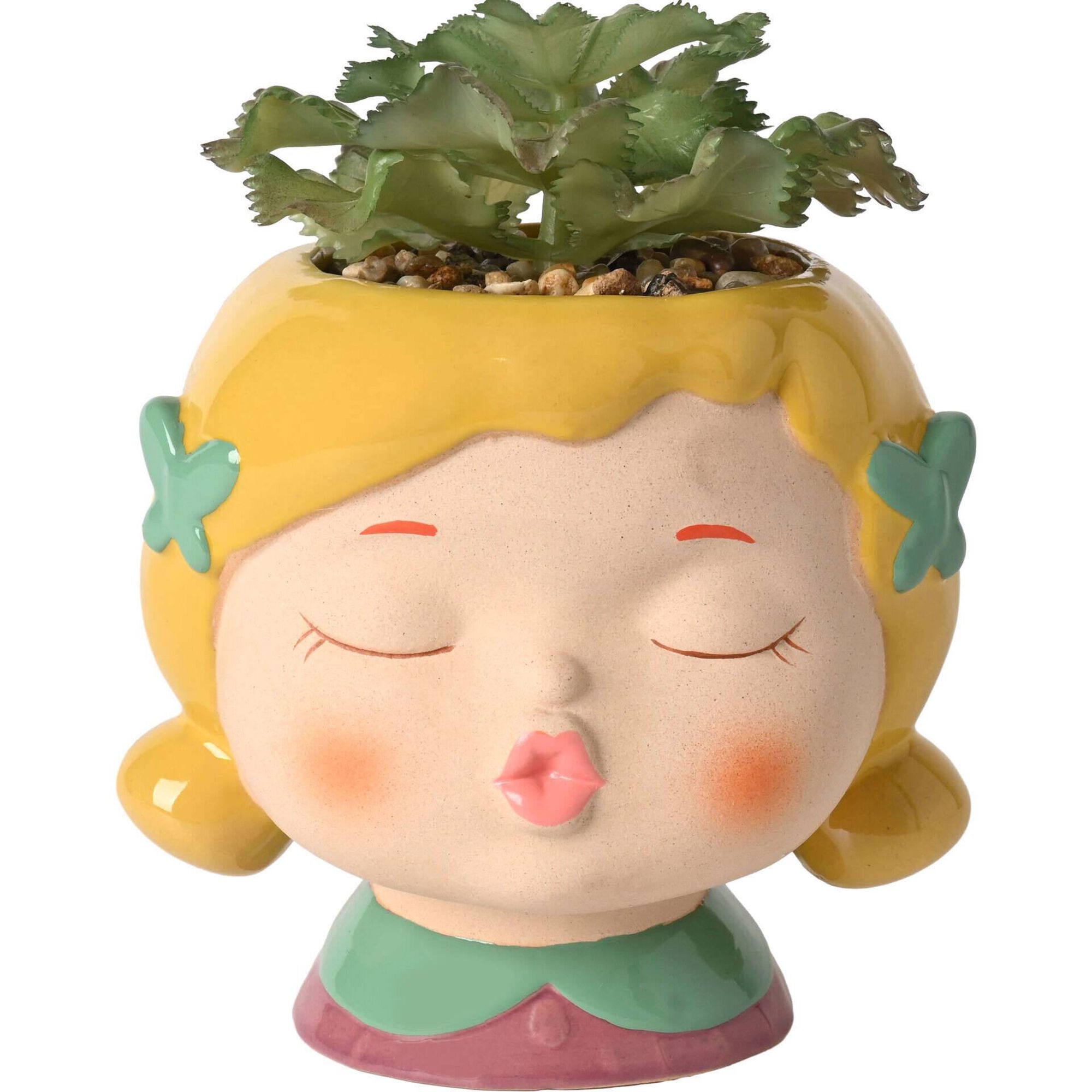 Vaso Menina com Planta Artificial Amarelo